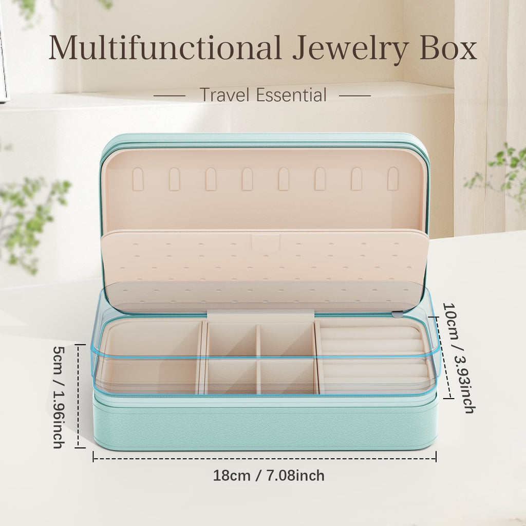 DesignSter Travel Jewelry Box, PU Leather Portable Jewelry Case, Small Jewelry Boxes for Gifts, Travel Jewelry Organizer for Women Rings Earrings Necklaces Bracelets (Avocado Green)
