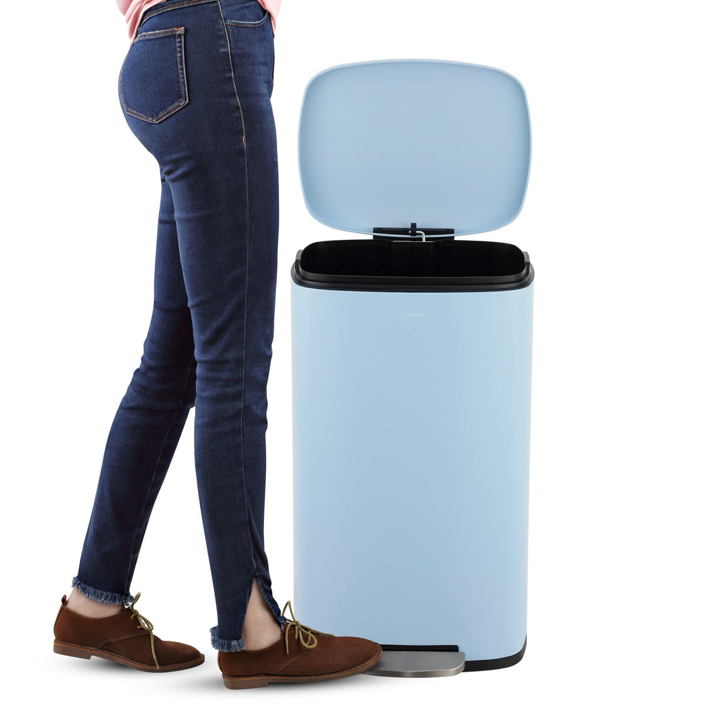 happimess HPM1011B Curtis 8-Gallon Step-Open Trash Can with Soft-Close Lid, Modern, Minimalistic, Fingerprint Proof for Home, Kitchen, Laundry Room, Office, Bedroom, Bathroom, Black