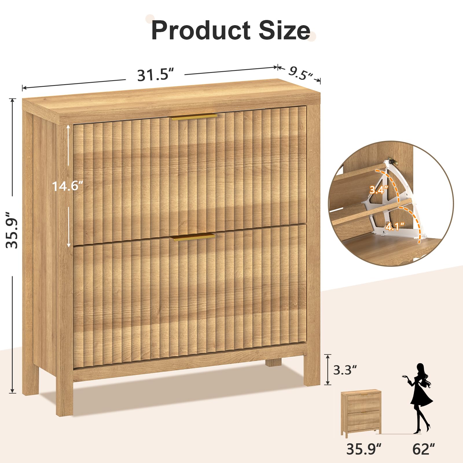 YOMILUVE Shoe Cabinet Storage for Entryway, Fluted Shoe Cabinet with 2 Flip Drawers, Hidden Shoe Rack Tall Freestanding Shoe Organizer with Legs for Hallway, Blue