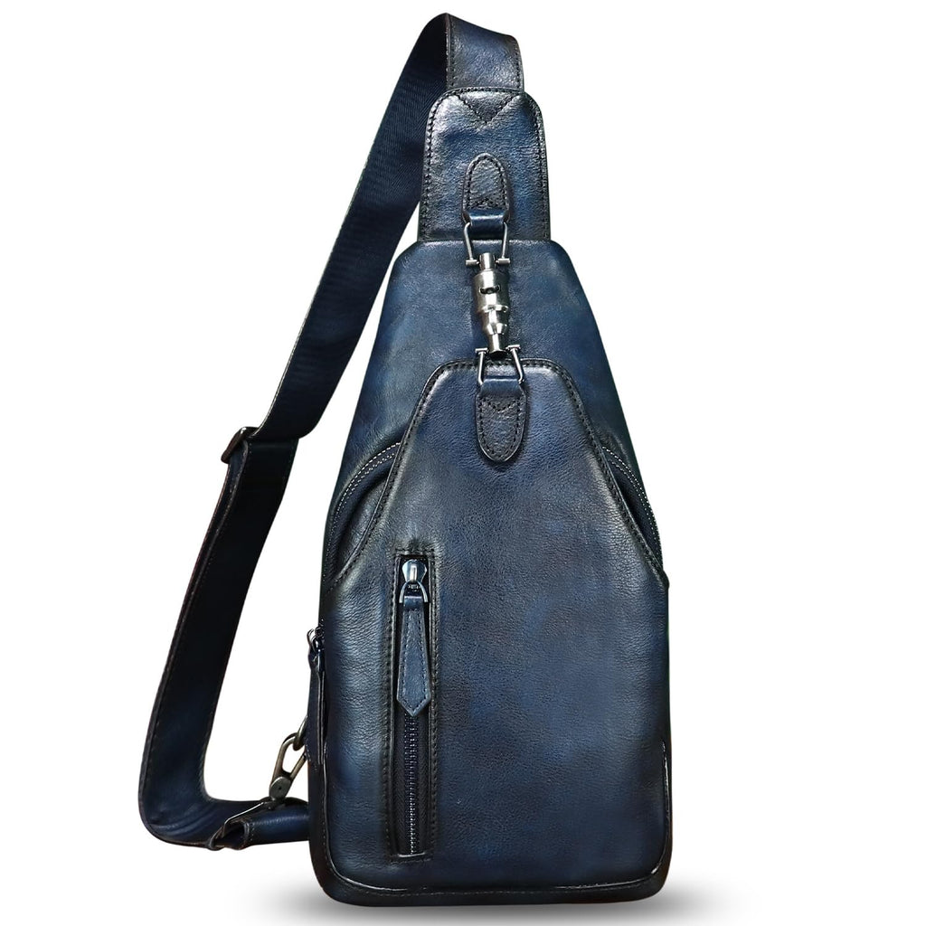 Genuine Leather Sling Bag for Men and Women Real Leather Shoulder Crossbody Bag Chest Bag Sling Backpack Purse