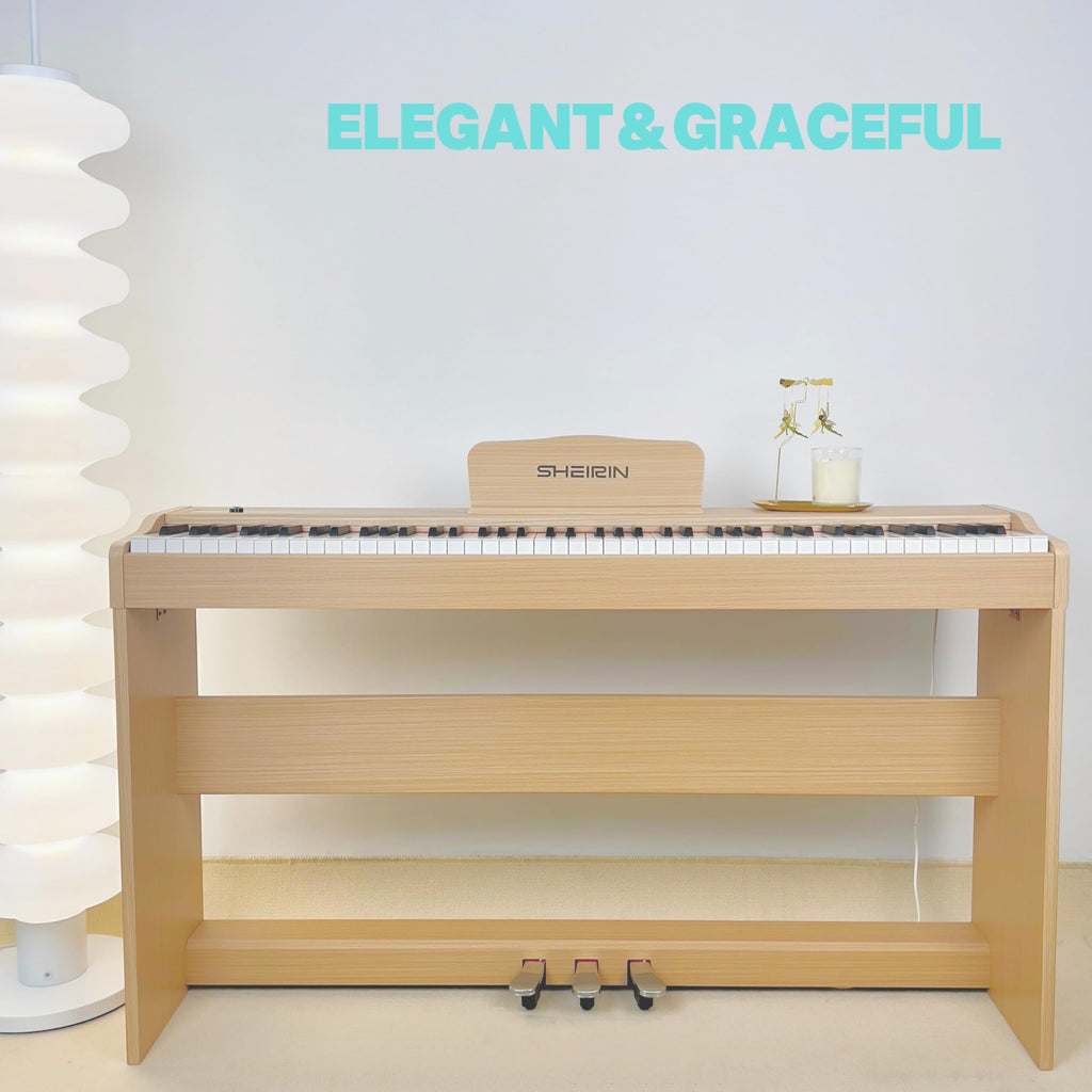 Digital Piano Hammer Action Keyboard 88 Keys Upright Acoustic Electric Weighted Piano Beginner MIDI Cover Full Size Sustain Pedal Stand Real Professional SR-FH80 (Beige Full Cover)