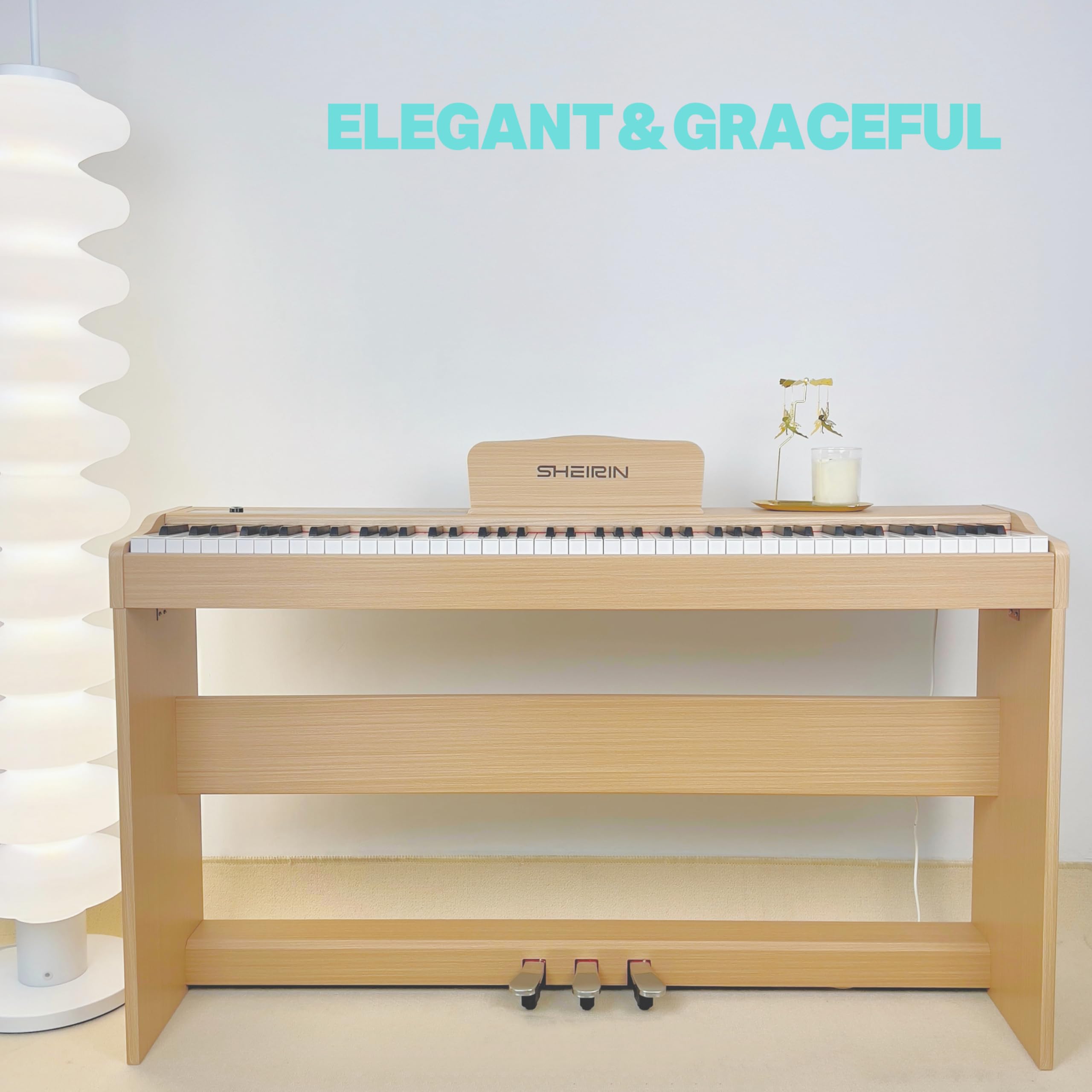 Digital Piano Hammer Action Keyboard 88 Keys Upright Acoustic Electric Weighted Piano Beginner MIDI Cover Full Size Sustain Pedal Stand Real Professional SR-FH80 (Beige Full Cover)
