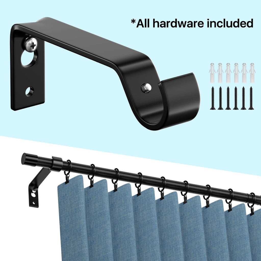 Curtain Rods for Windows, Single Adjustable 32 to 48 inch Curtain Rod Set with Brackets, 5/8 inch Diameter Metal Drapery Rod for Bedroom, Kitchen, Heavy Duty, Black