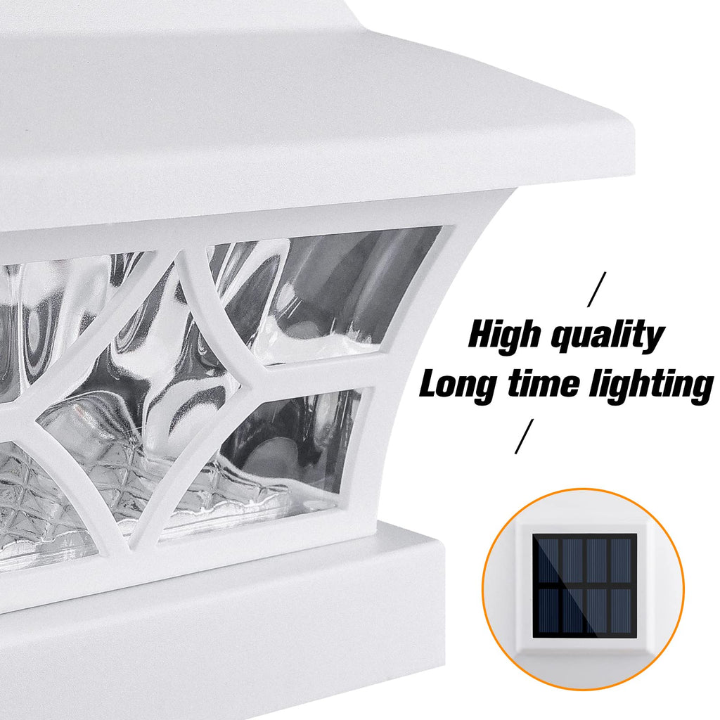 VOLISUN Solar Post Cap Lights Outdoor, Solar Powered Fence Cap Lights for 4x4 Vinyl/Wood, Black Waterproof Solar Deck Post Light 4Pack Cool/Warm for Garden Patio Porch