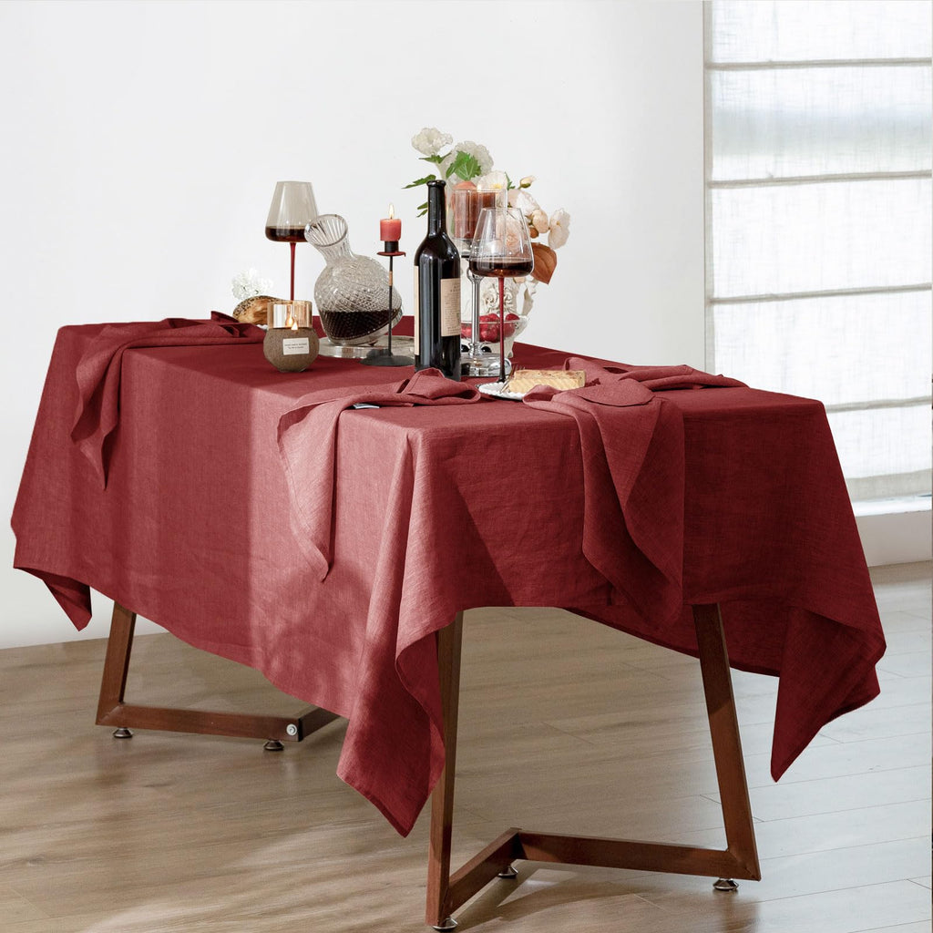 Talasily Linen Tablecloth 100% Pure Linen Table Cloth 60x84 Inches Rectangle Tablecloths Washable Cloths for Kitchen, Dining, Buffet Parties, Holidays, Picnic, Weddings and Restaurants-Caramel