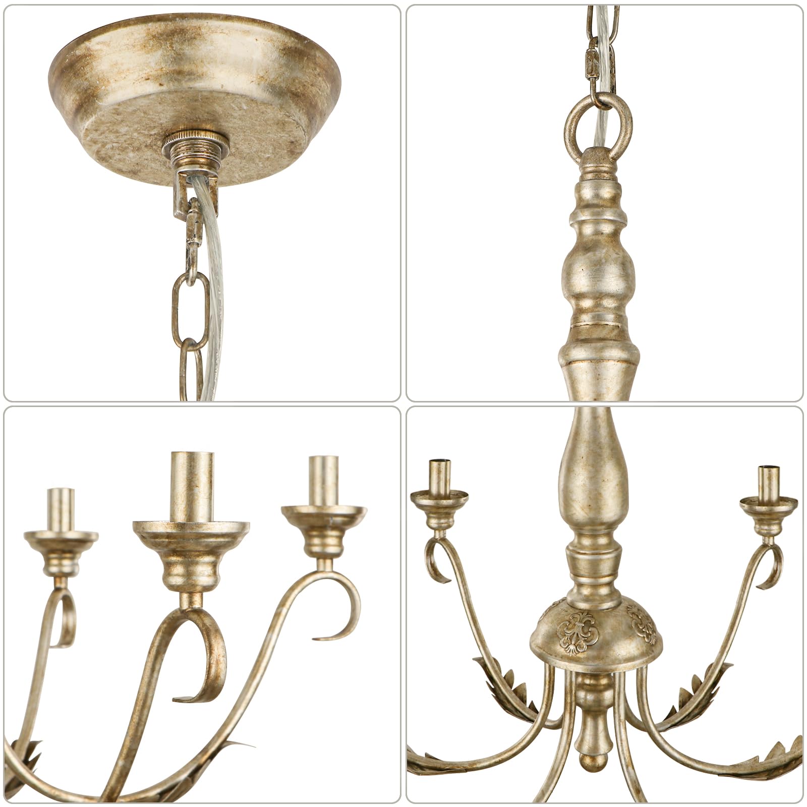 6-Light Farmhouse Chandeliers for Dining Room, 23.62'' Vintage Brass Gold Chandelier, Adjustable Rustic Metal Hanging Pendant Light Fixture for Kitchen Island Entryway Foyer Bedroom Hallway