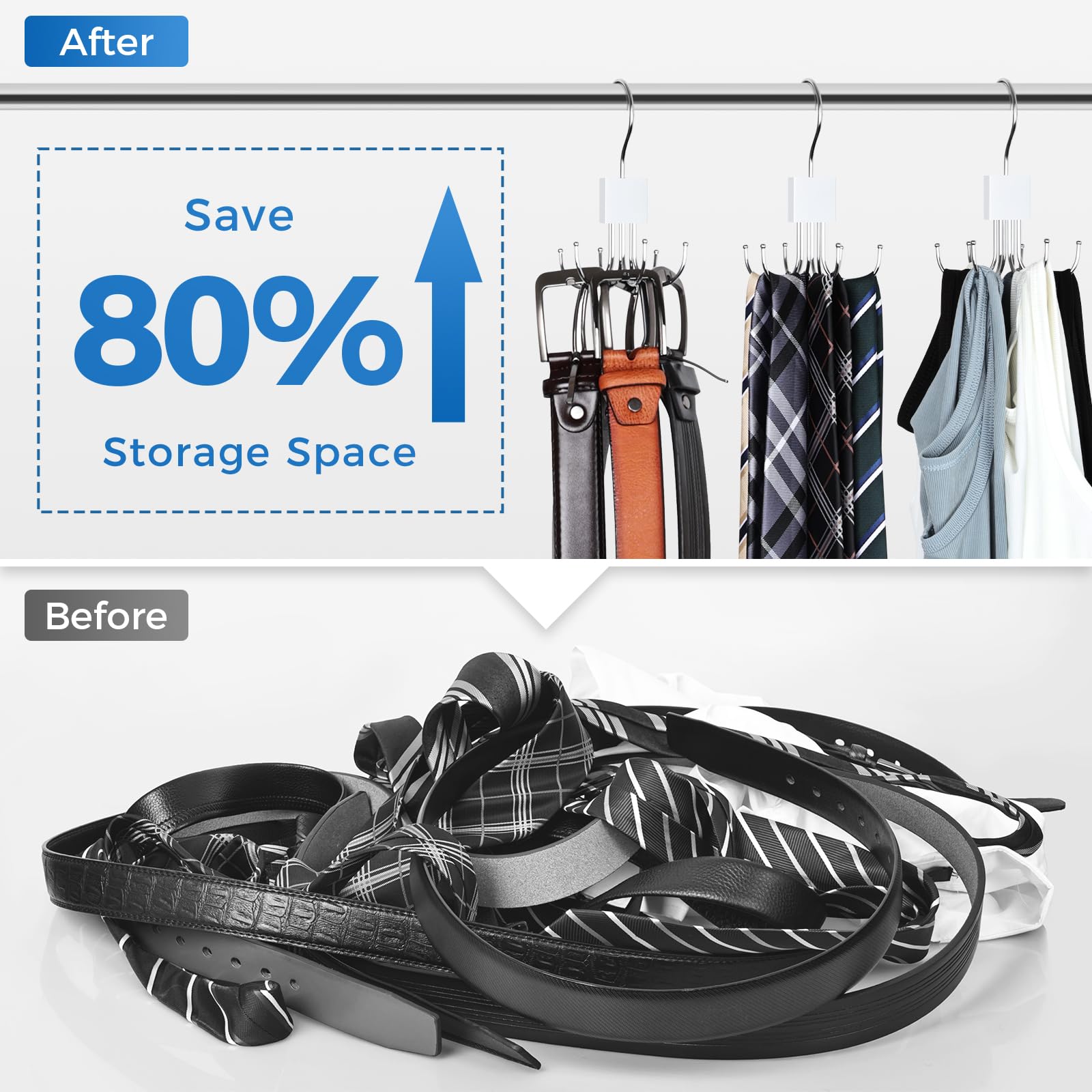 1 Pack Belt Hanger, Belt Organizer for Closet | 360° Rotatable, Max 24 Belt Storage, Space Saving, Closet Organizers and Storage
