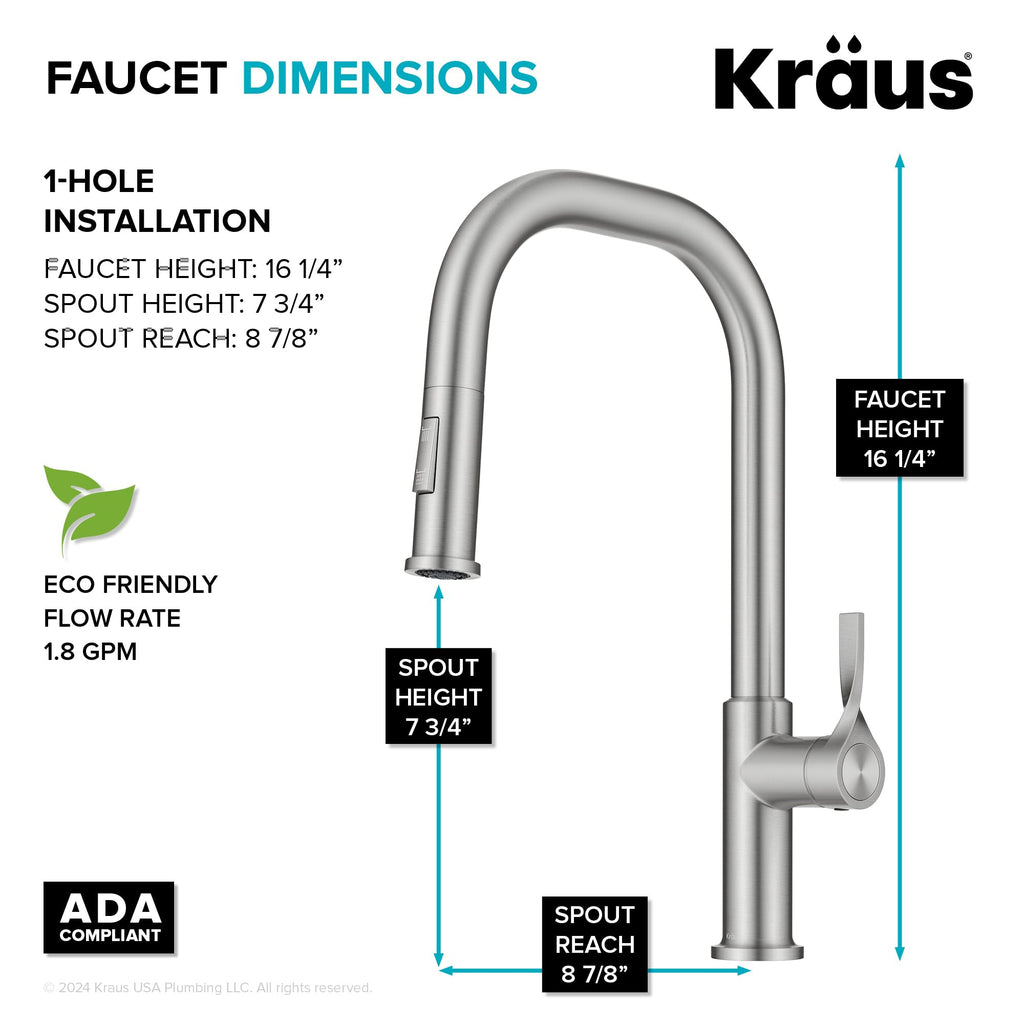 KRAUS Torak Pull Down Kitchen Faucet in Matte Black with Commercial Style Spring Spout, 2 Function Sprayer, Pre-Attached Water Lines, and Mounting Hardware, KPF-2635MB