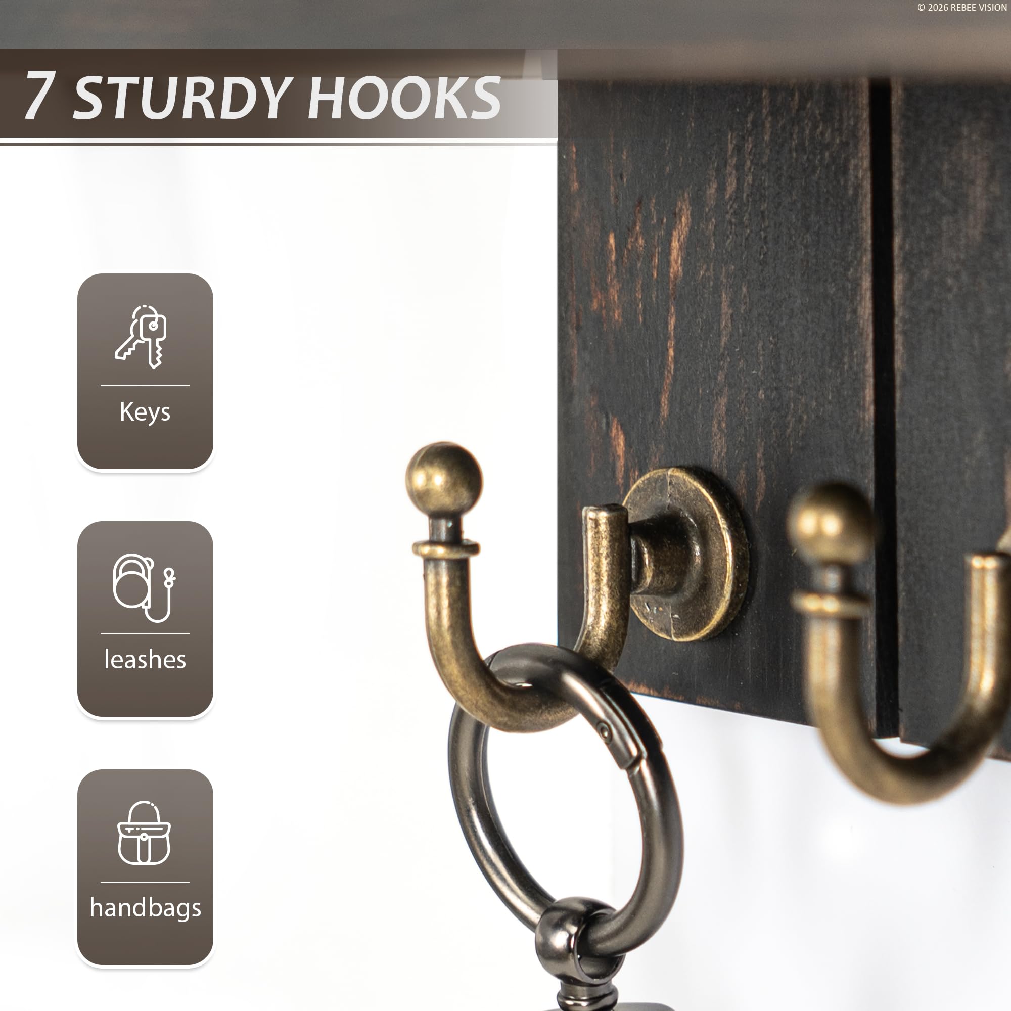 Rebee Vision Acacia Wood Key Holder Wall Mount – Farmhouse Key Holder for Wall & Mail Organizer with Shelf for Home Decor – Ideal for Apartment Essentials (Acacia Wood, 3.54" x 10" x 7.28")