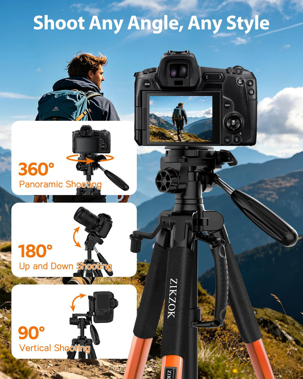 75" Camera Tripod, Aluminum Heavy Duty Camera Stand for ipad Phone, Travel Tripod with/Carry Bag/Phone Tablet Holder, Compatible with Canon Nikon Sony DSLR, Spotting Scopes, Max Load 15 Lb(Black)