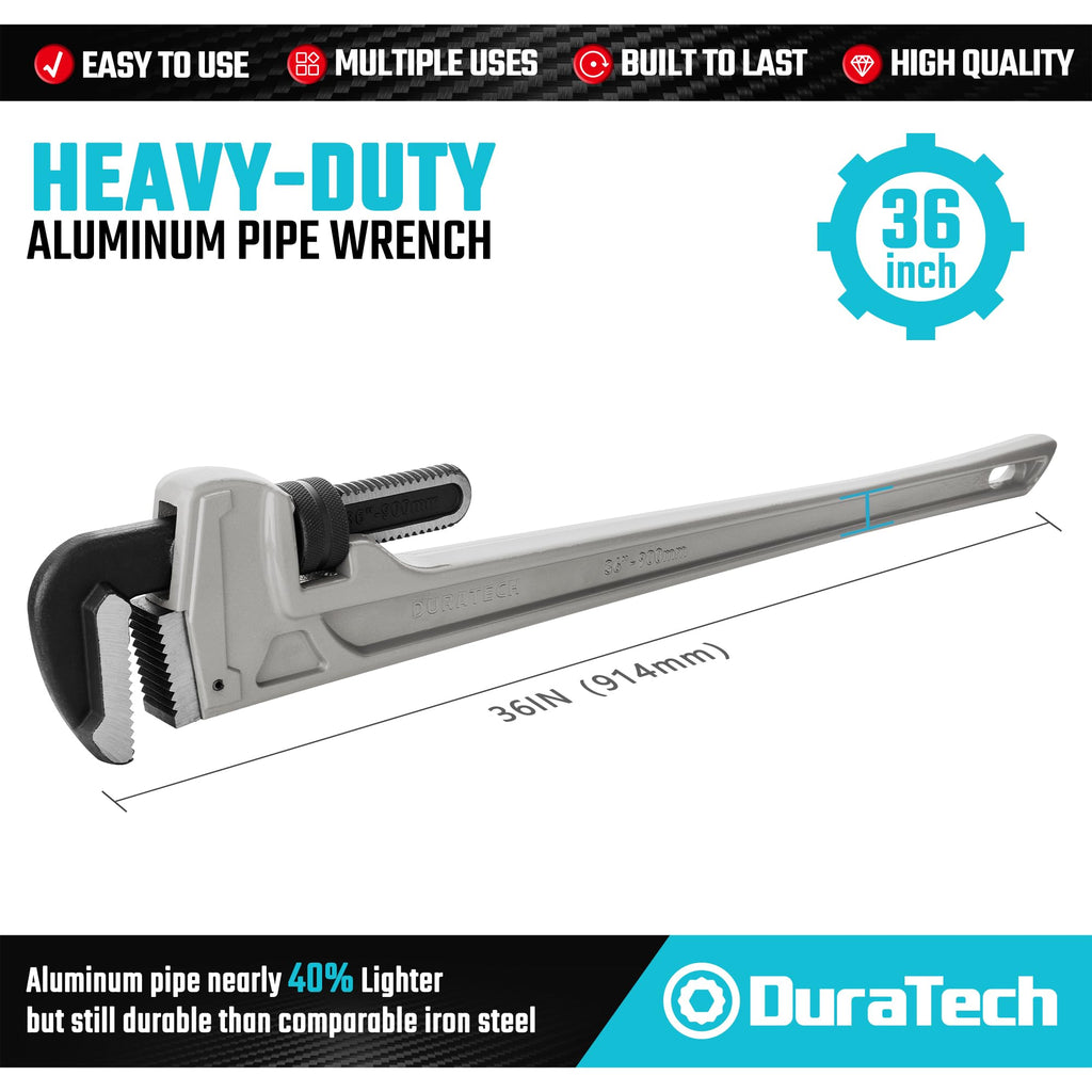 DURATECH 8-inch Heavy Duty Aluminum Straight Pipe Wrench, Adjustable Plumbing Wrench, Drop Forged, Exceed GGG standard
