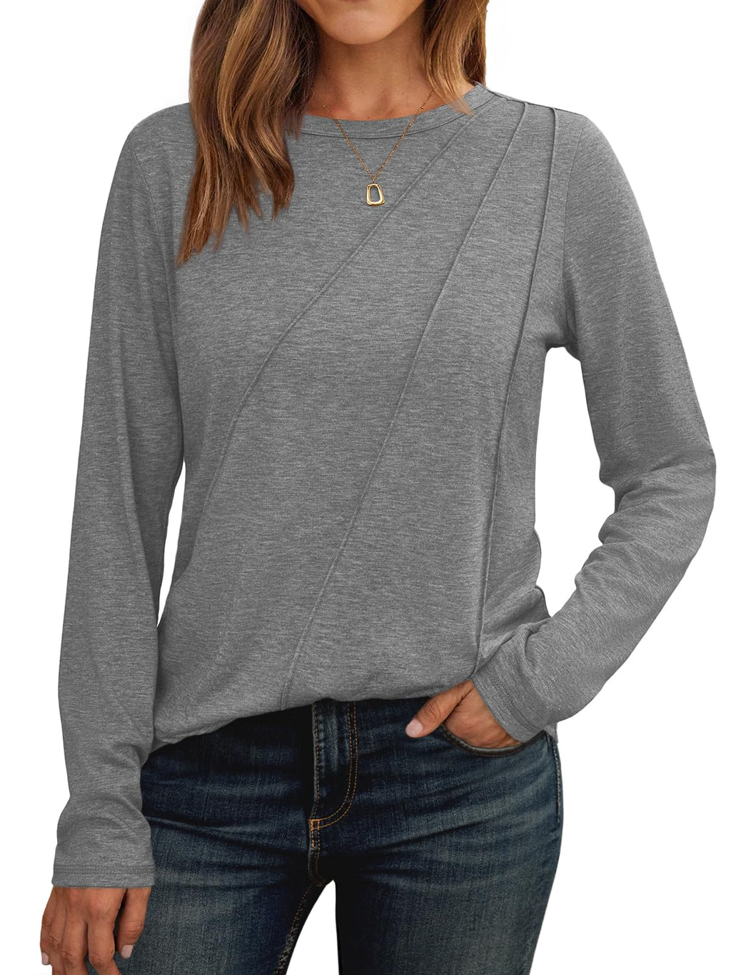 AUTOMET Womens Long Sleeve Shirts Pleated Tunics Fall Fashion Crewneck Tops