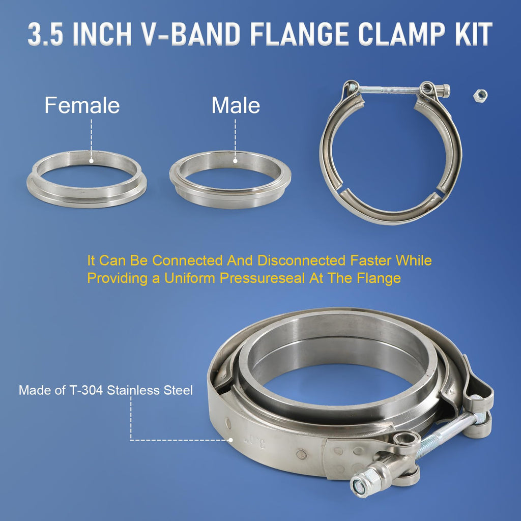 2.25" V-Band Flange Clamp Kit With Ridge Stainless Steel Replacement For Exhaust Downpipe 2.25 Inch