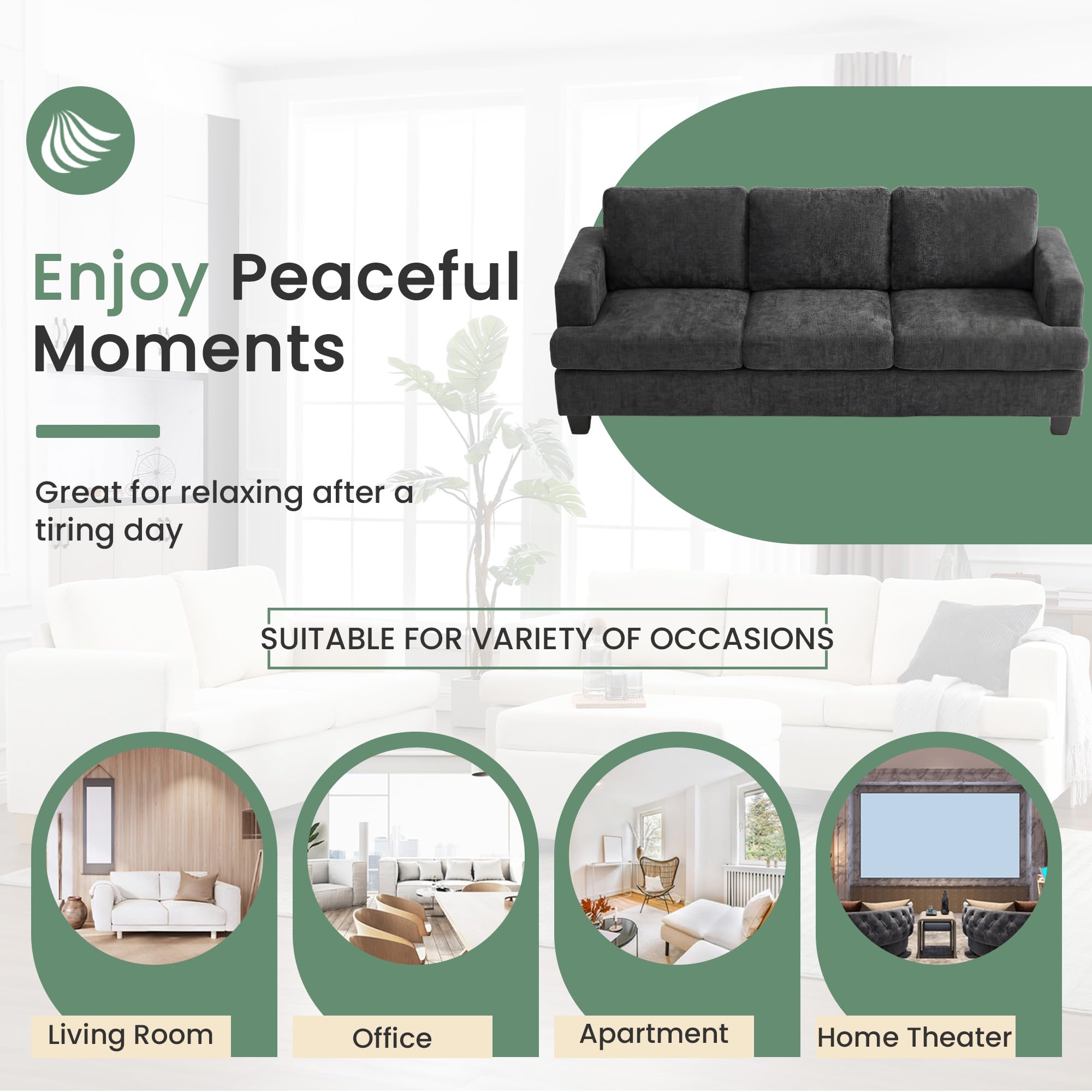 YOUDENOVA 2 Piece Set Comfy Sofa Couch, Loveseat Sofa * 2 with Deep Seats, Modern Sleeper Couch for Living Room, Black Corduroy
