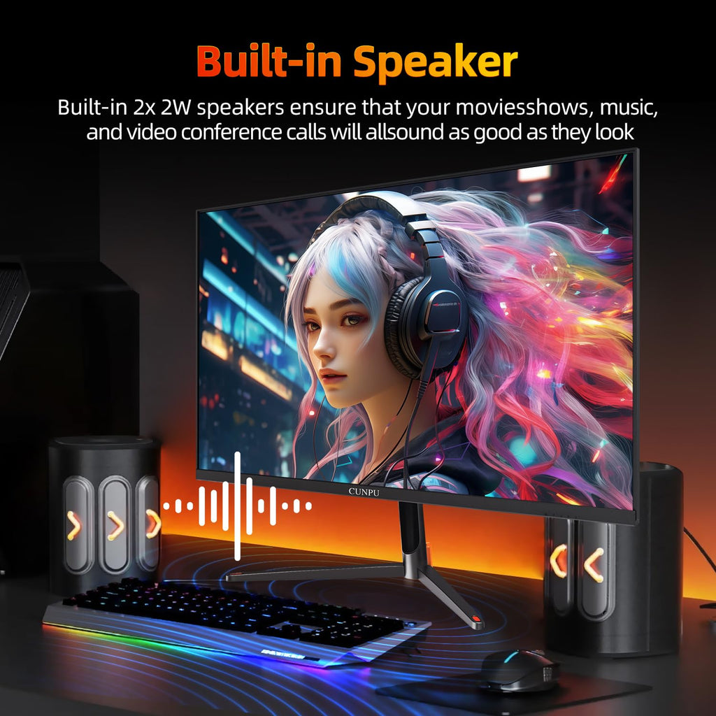 CUNPU 24 Inch 1080P 200Hz Gaming Monitor, FHD Fast IPS Panel, 124% sRGB 1ms HDR Zero-Frame Computer Monitor, Built-in Speaker, HDMI 2.1, DisplayPort 1.4, FreeSync & G-Sync, Tilt, VESA, Eye Care
