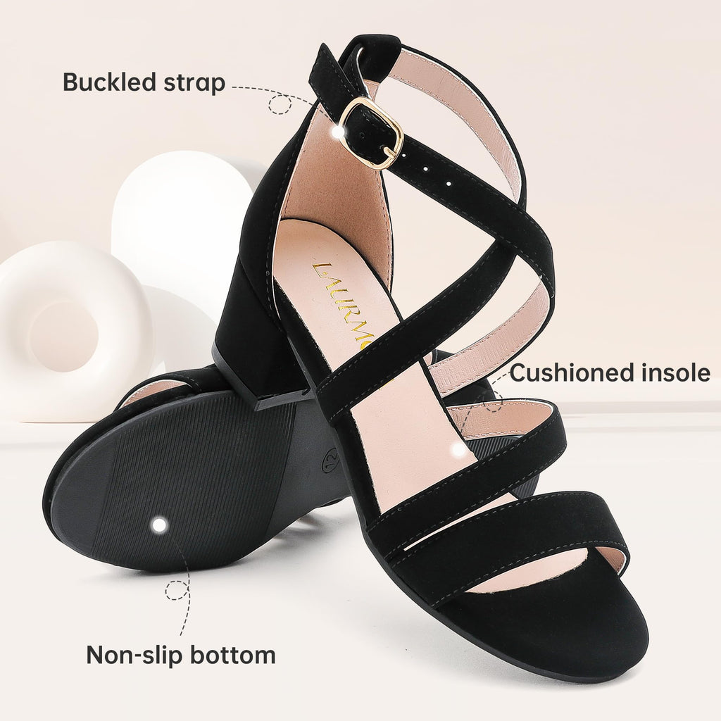 LAURMOSA Girls Sandals Chunky High Heel Strappy Open Toe Ankle Strap Dress Shoes for Little Big Kids in Wedding Party