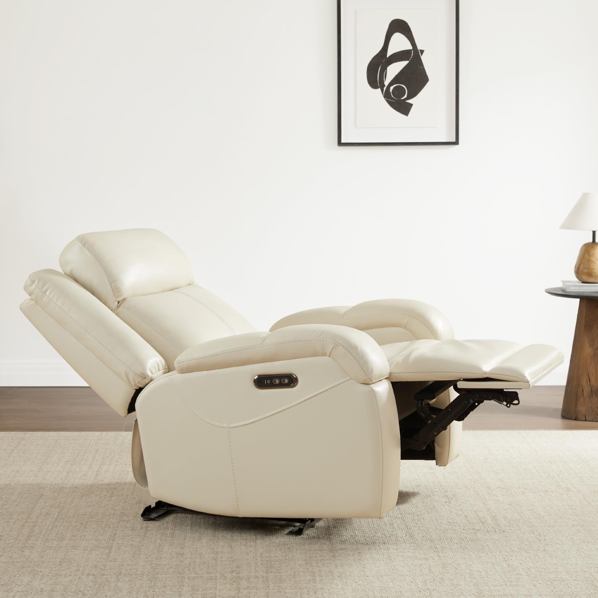Watson & Whitely Genuine Leather Power Recliner Chairs for Adults, Wall Hugger RV Recliner with Power Headrest & Charging Ports, Electric Recliner Sofa Chair for Living Room, Black