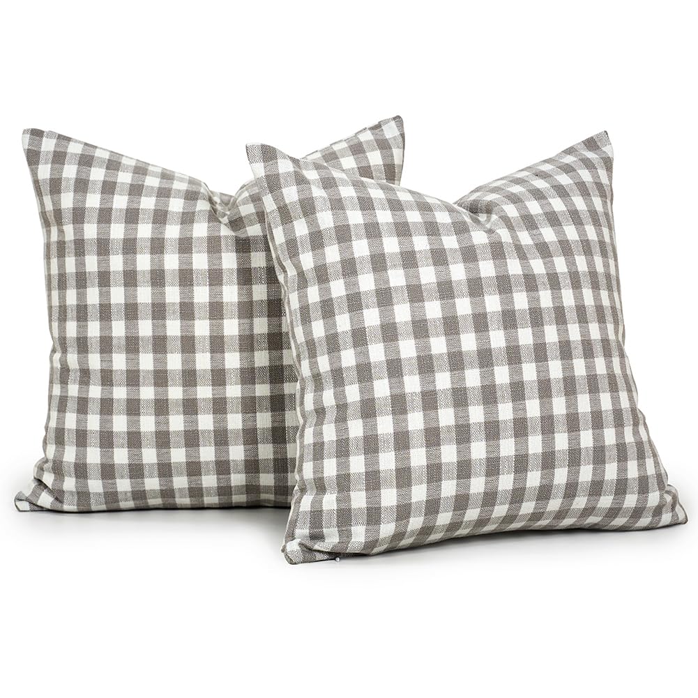 CARRIE HOME Black and White Buffalo Plaid Outdoor Pillow Covers 16x16 Set of 2, 16 x 16 Modern Farmhouse Decor Couch Pillows, Black White Winter Christmas Holiday Plaid Pillows (No Pillow Inserts)