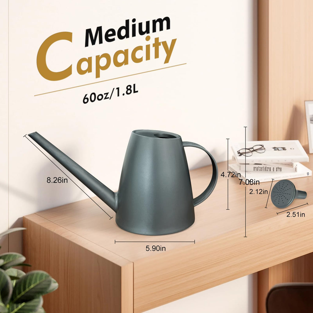 60 oz Watering Can for Indoor Plants, Small Plastic Watering Cans with Removable Nozzle, Long Spout Indoor Water Can for House Plants, Garden Flowers (1.8L 1/2 Gal)