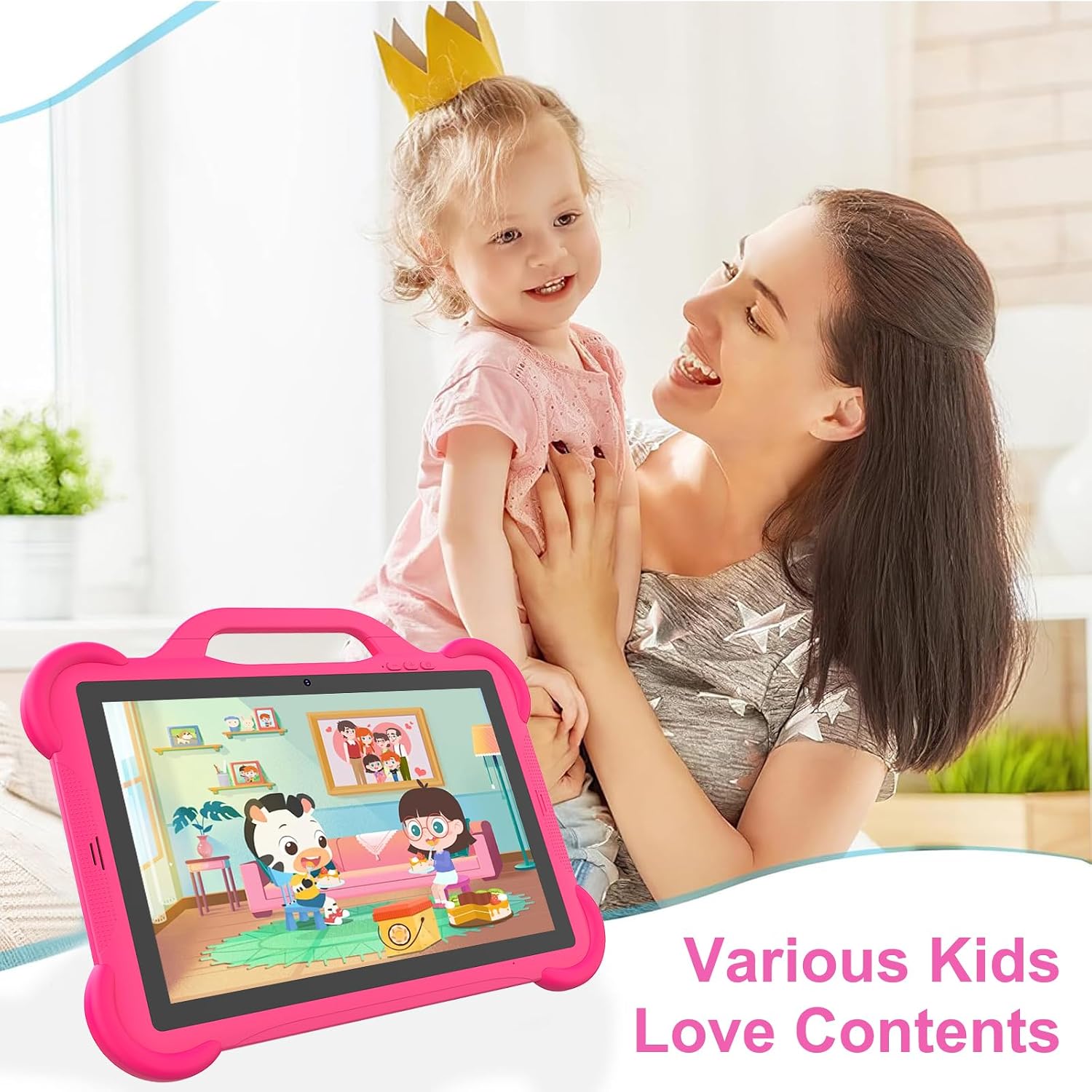 PEICHENG Kids Tablet, Android 14.0 10" Tablets for Kids, Parental Control Toddler Tablet with case Included 2+8MP Dual Camera, HD Screen, Pre-Installed Kids APPs (1PCS, Pink)