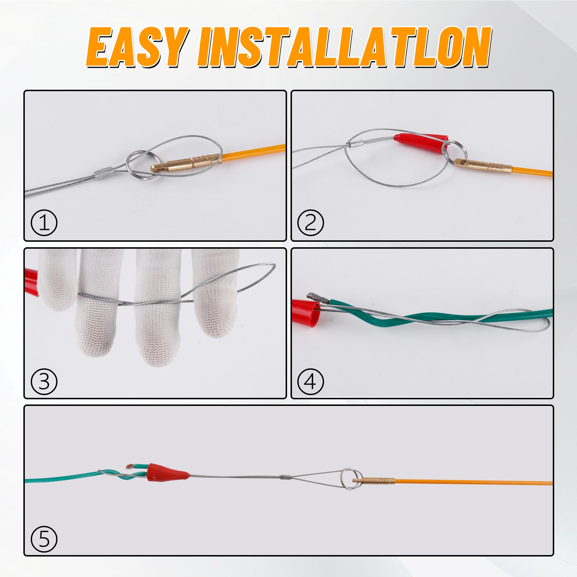 KOOTANS 11FT Fiberglass Running Electrical Wire Cable Glow Rods Wire Pulling Tools Fish Tape Cable Puller Through Wall Snake Fish Rods Kit with Different Attachments