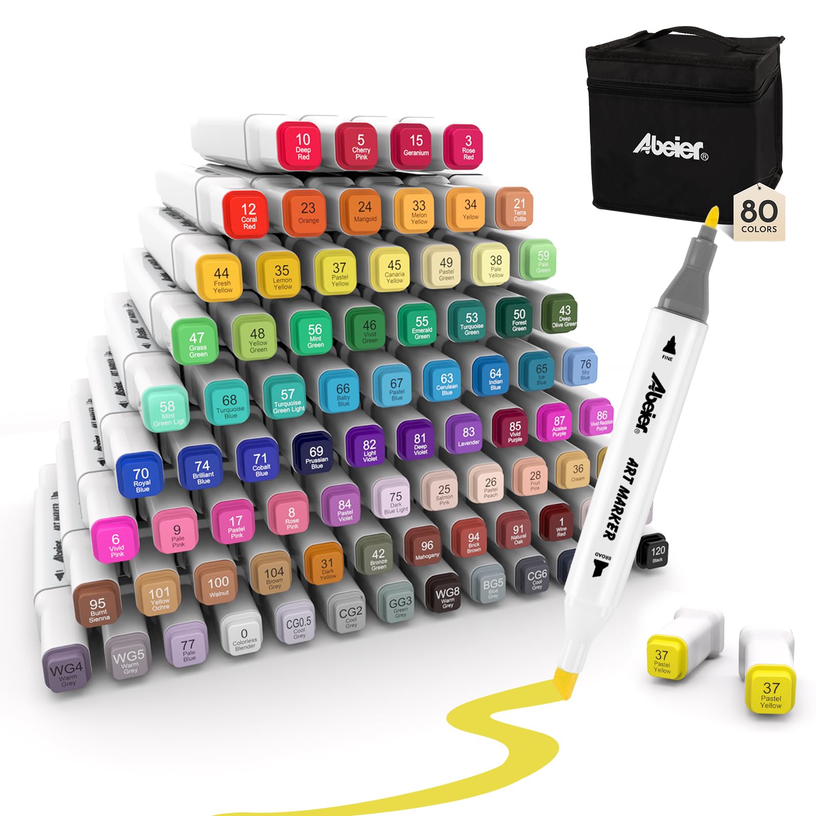 ABEIER Alcohol Markers, 100 Colors Dual Tip - Chisel& Fine, Coloring Markers Perfect for Adults, Ideal For Book Drawing Sketching Painting, Card Making