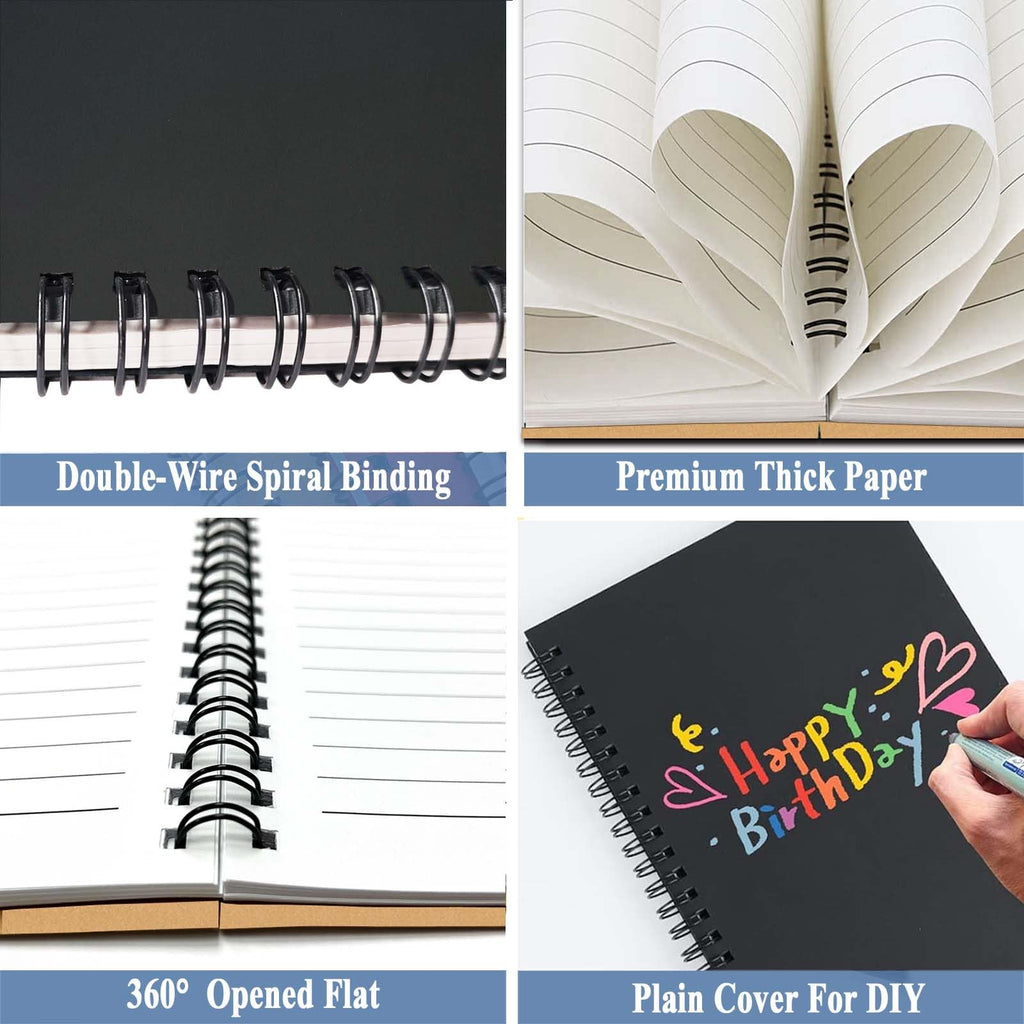 4Pack Small Spiral Notebook A5, 8.25x5.5” 120 Lined Pages Black & Red Wide Ruled Spiral Journal Bulk Blank Kraft Cover Spiral Bound Notebook & Writing Pads for Home Office Meeting Work Note Taking