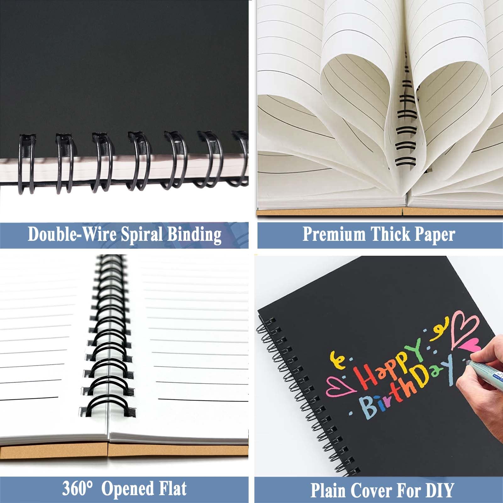 4Pack Small Spiral Notebook A5, 8.25x5.5” 120 Lined Pages Black & Red Wide Ruled Spiral Journal Bulk Blank Kraft Cover Spiral Bound Notebook & Writing Pads for Home Office Meeting Work Note Taking