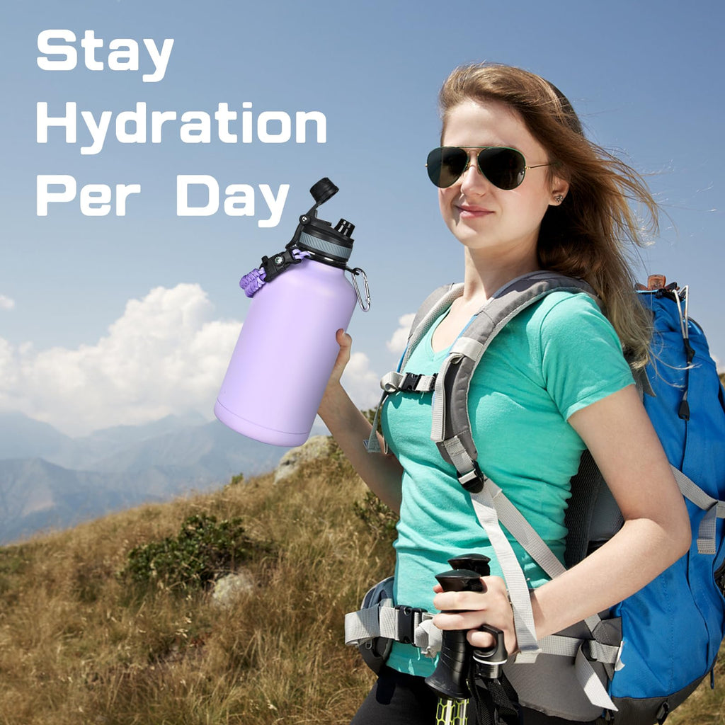 GAZLEMHO 40 oz Insulated Water Bottle with Straw& Spout 2-in-1 Lid, Triple Wall Vacuum Stainless Steel Cold 48H, Leak Proof Sports Metal Flask Jug with Paracord Handle, Black
