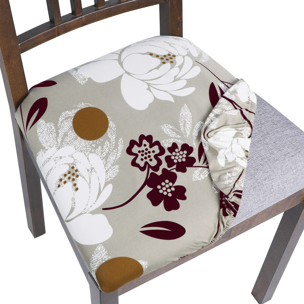SearchI Seat Covers for Dining Room Chairs Stretch Printed Chair Seat Covers Set of 2, Removable Washable Upholstered Chair Seat Protector Cushion Slipcovers for Kitchen, Office(Ball Flower)