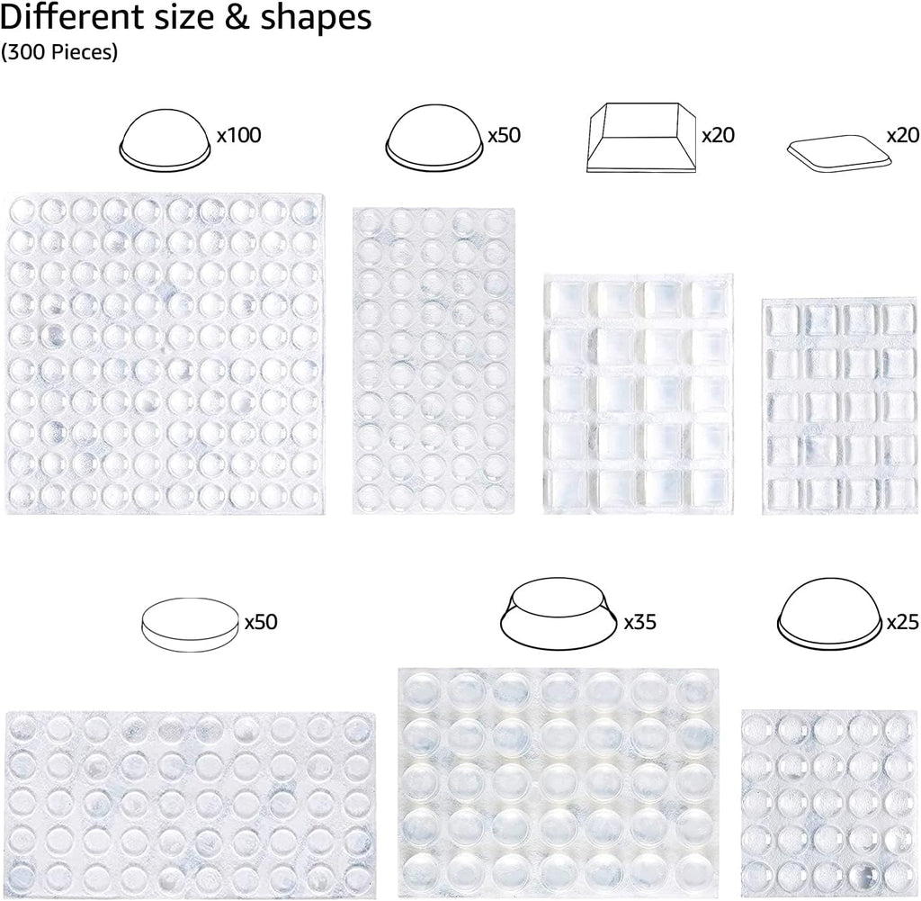 Amazon Basics Cabinet Door Bumpers, Clear Self Adhesive Pads for Surface Protection, Noise Reduction and Sound Dampening, Rubber Stoppers for Drawers and Cupboards, 300-Piece, 6.9 x 4.5 x 0.6 inch