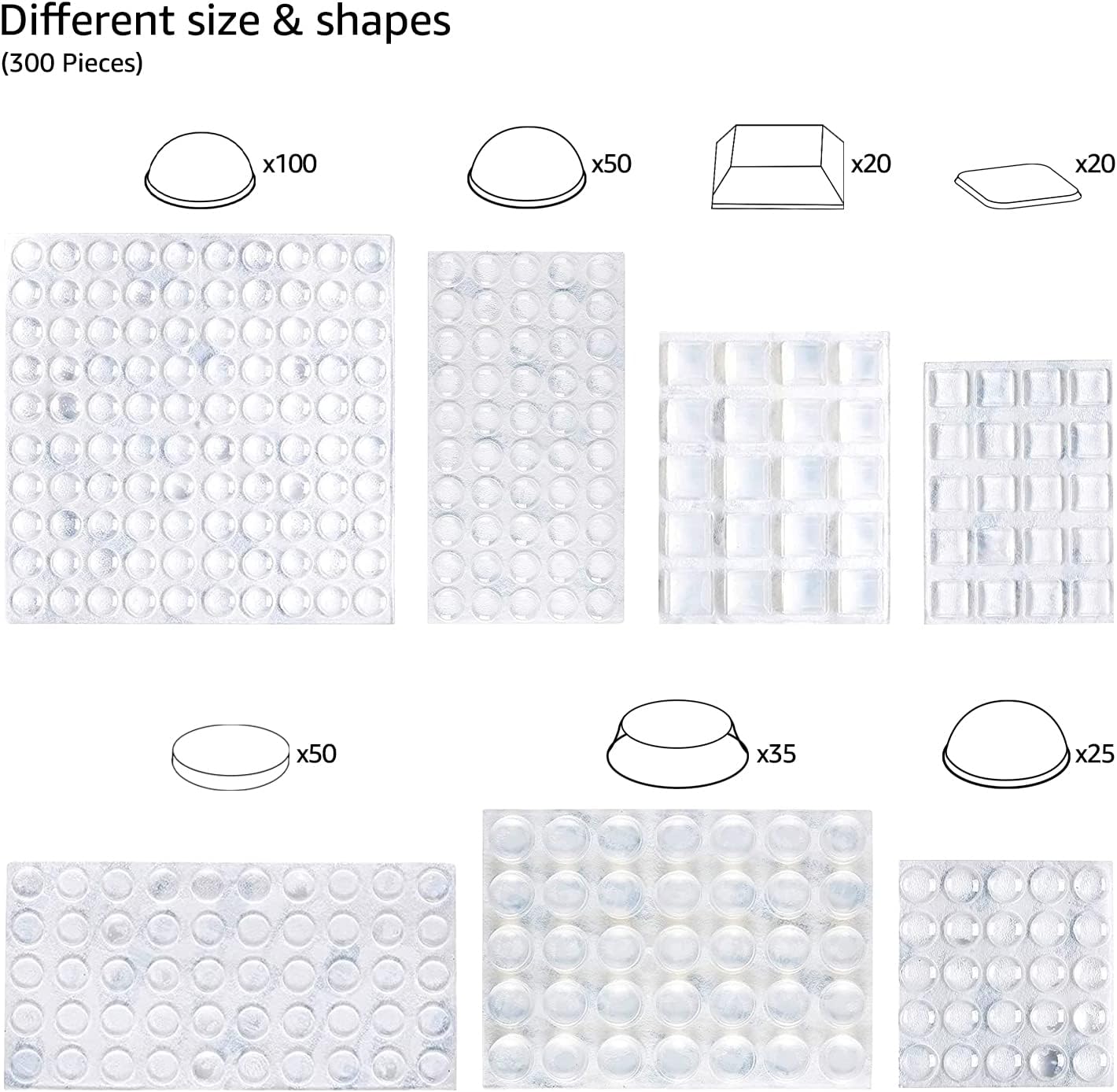Amazon Basics Cabinet Door Bumpers, Clear Self Adhesive Pads for Surface Protection, Noise Reduction and Sound Dampening, Rubber Stoppers for Drawers and Cupboards, 300-Piece, 6.9 x 4.5 x 0.6 inch
