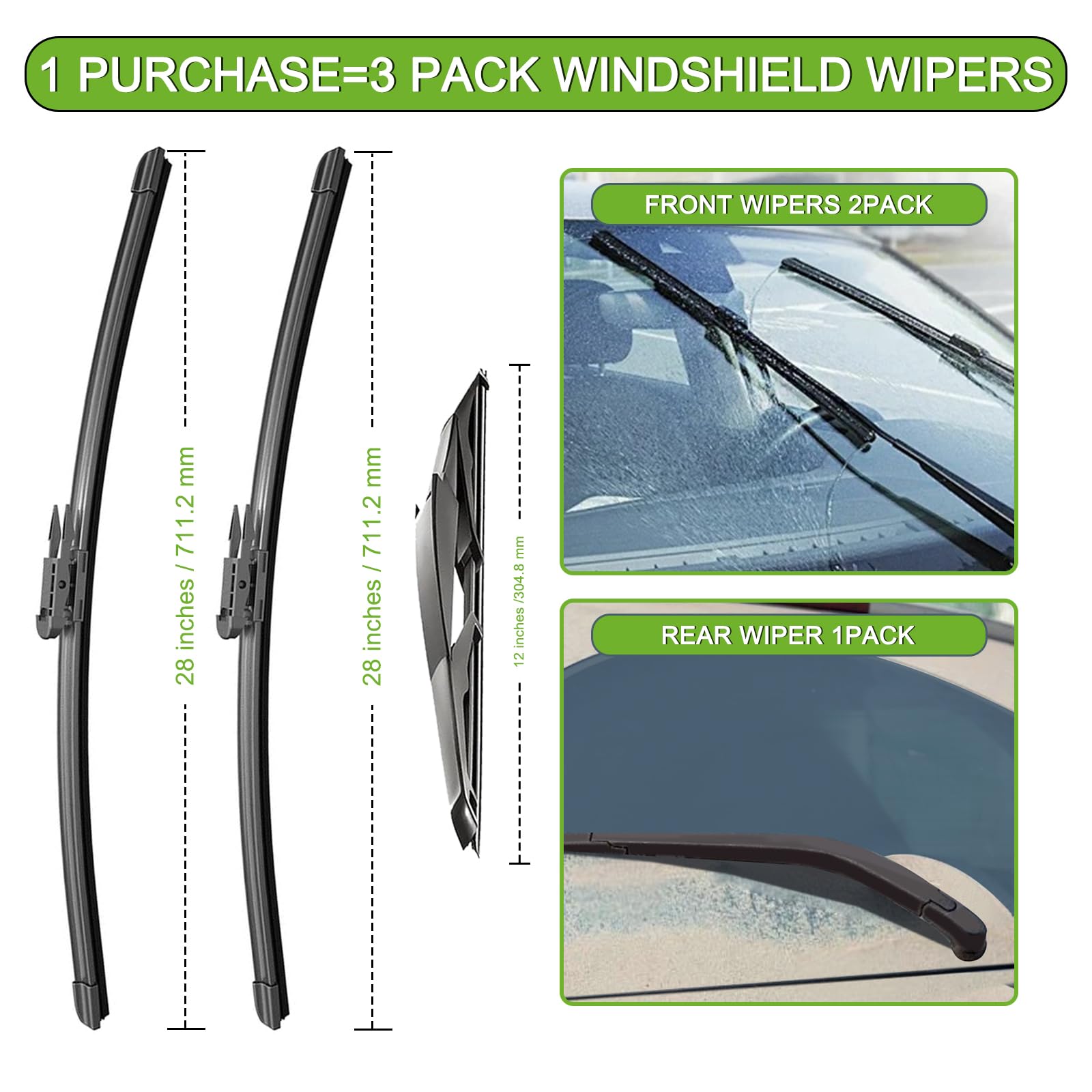 PARRATI® Windshield Wipers for Jeep Wrangler 2007-2017/Wrangler JK 2008-2018,15"+15" Front and 13" Rear,OEM Replacement Wiper Blades,Quiet & Streak-Free(Set of 3)