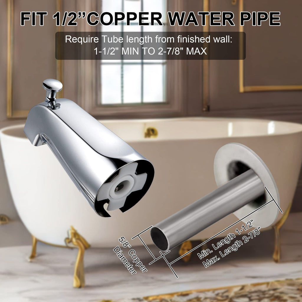 Enhon Slip on Tub Spout with Diverter, Compatible with American Standard 8888026.002 Tub Spout, Bathroom Bathtub Faucet, Fits 1/2 Copper Water Tube(5/8 Dia), 5/32 Hex Wrench(Brushed Nickel,1)