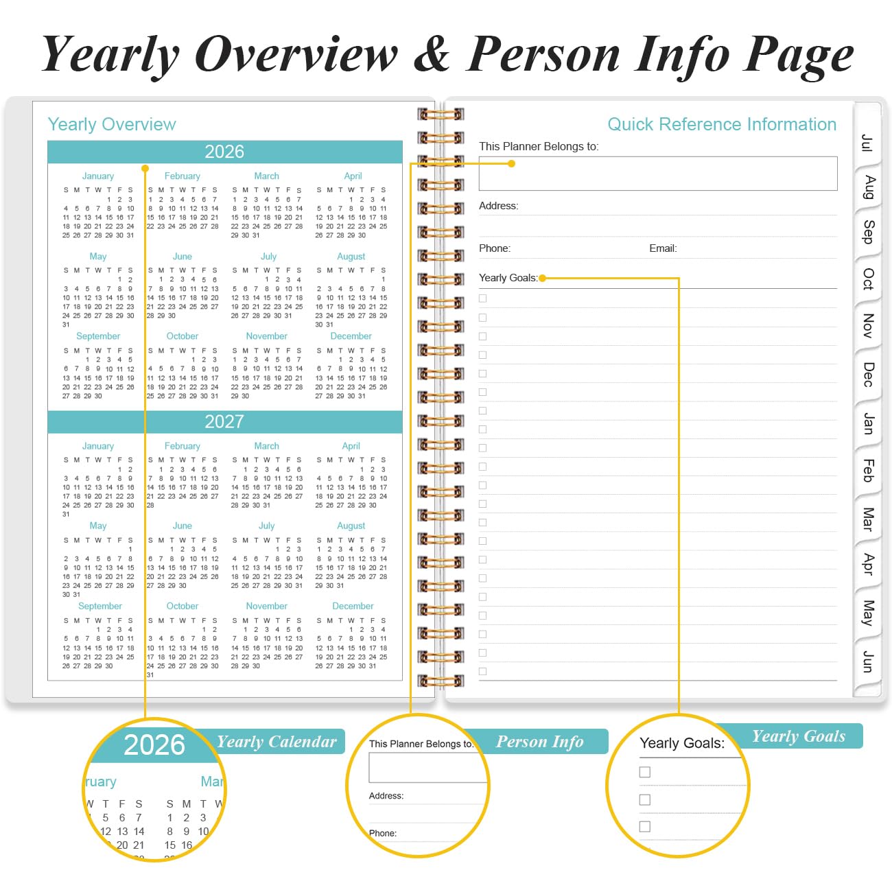 2026-2027 Daily & Monthly Planner - One Page Per Day, Daily Planner from July 2026 to June 2027, Planner 2026-2027 with 12 Monthly Tabs, 6.4" x 8.5", Black