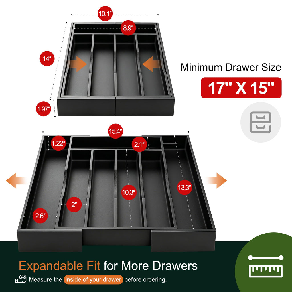 Expandable Acacia Kitchen Drawer Organizer for Cutlery and Utensils, Adjustable Acacia Wood Cutlery Tray in Drawer for Flatware and Silverware in Kitchen