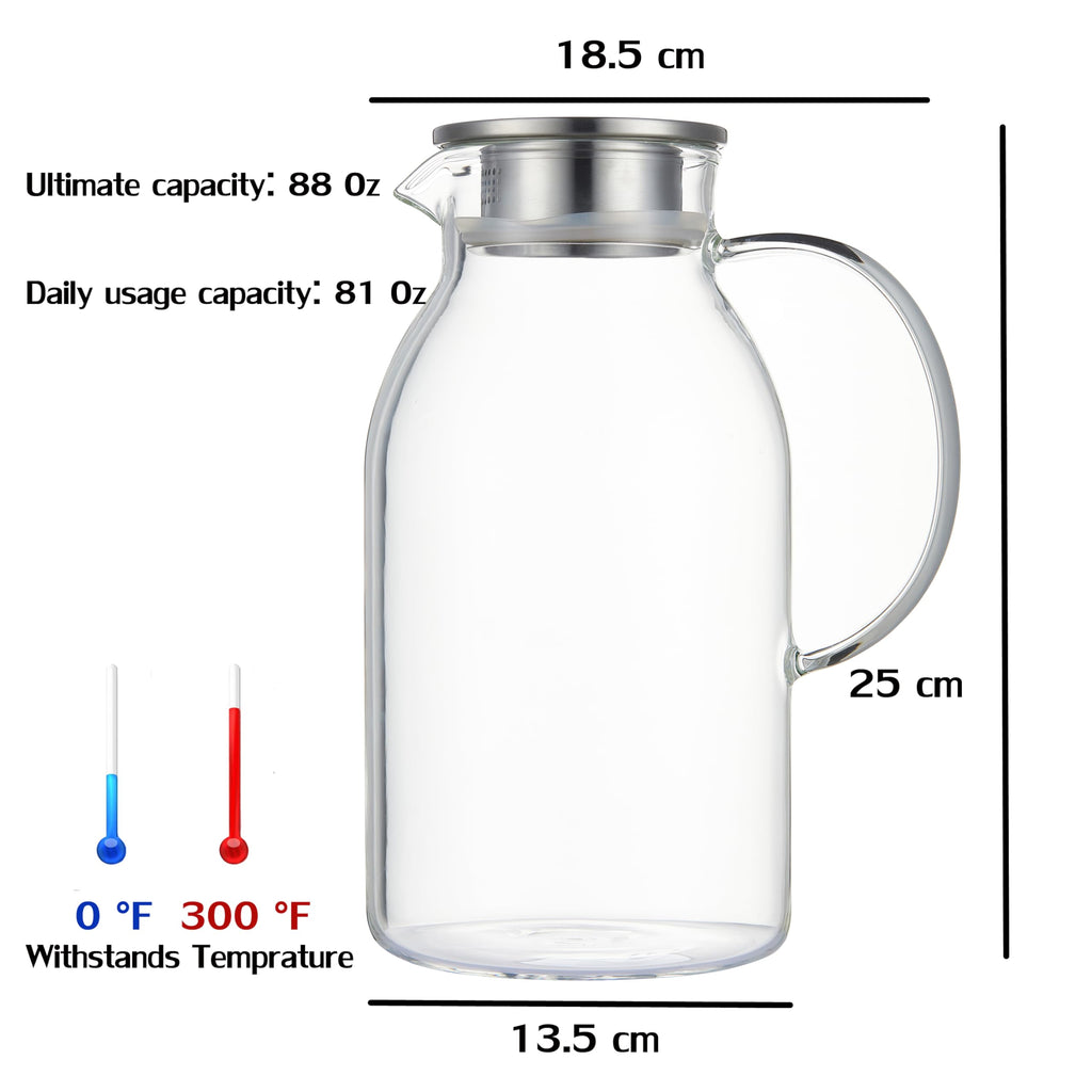 Karafu 68 Oz/2 Liter Glass Pitcher with Lid, Heat Resistant Water Jug for Hot/Cold Water, Ice tea and Juice Beverage