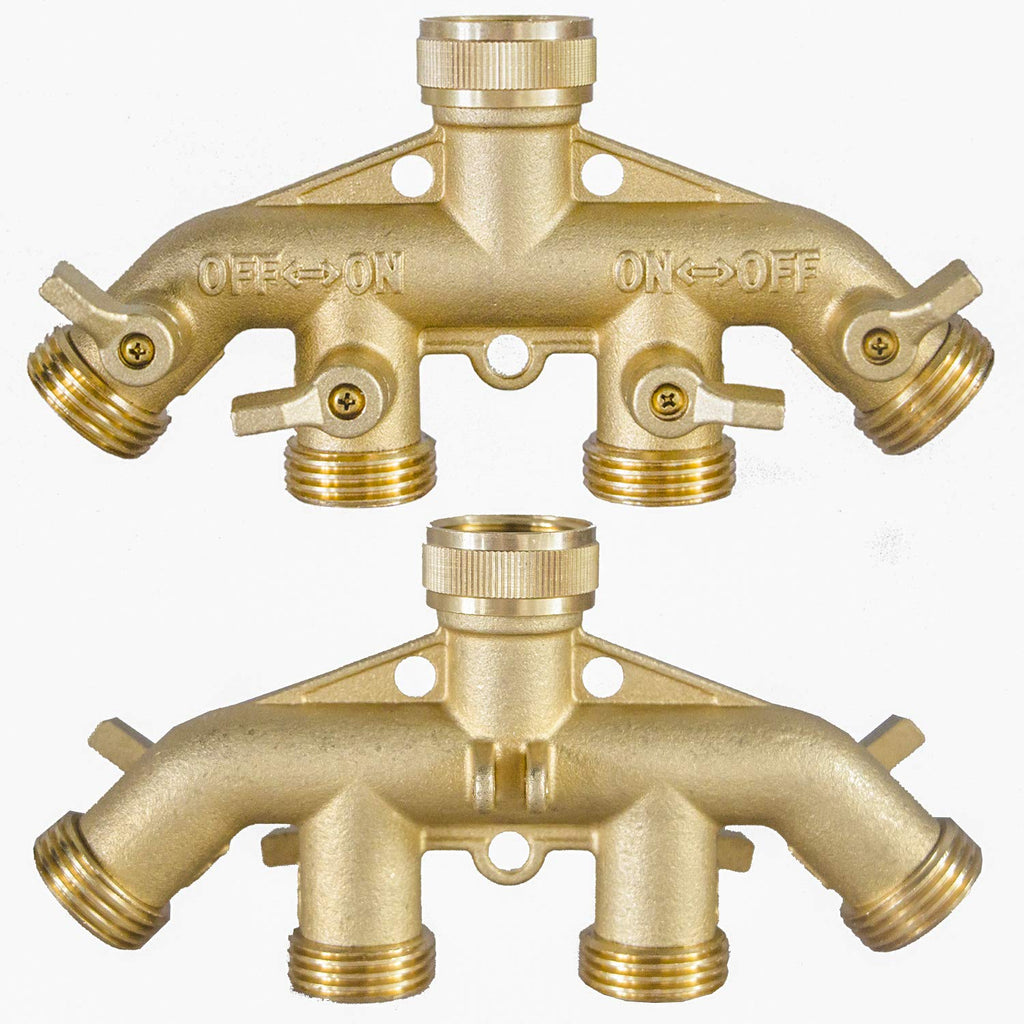 Hourleey Brass Garden Hose Splitter (2 Way), Solid Brass Hose Y Splitter 2 Valves with 2 Extra Rubber Washers (Brass)