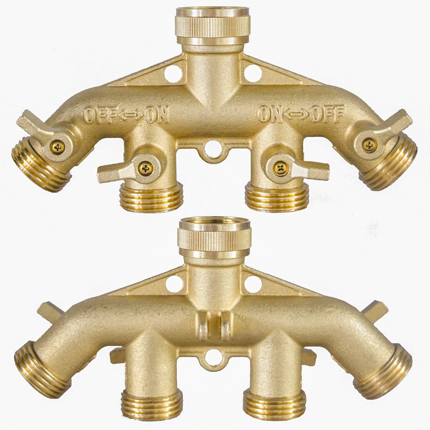 Hourleey Brass Garden Hose Splitter (2 Way), Solid Brass Hose Y Splitter 2 Valves with 2 Extra Rubber Washers (Brass)