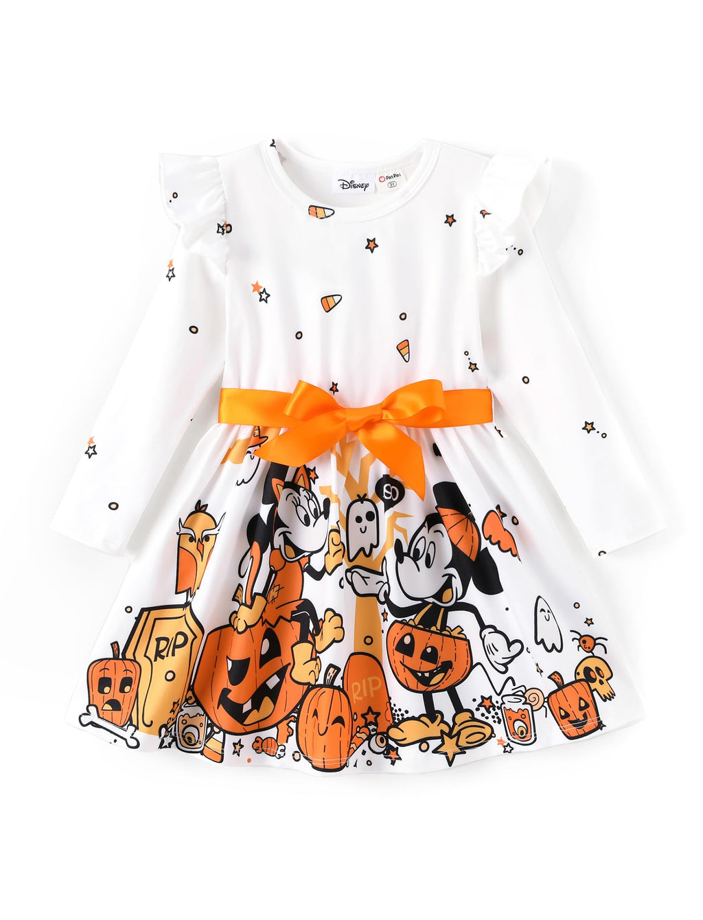 Disney Princess Frozen Elsa Minnie Mickey Stitch Ruffle Sleeve Dress A Line Long Sleeve Kids Clothes Baby to Toddler