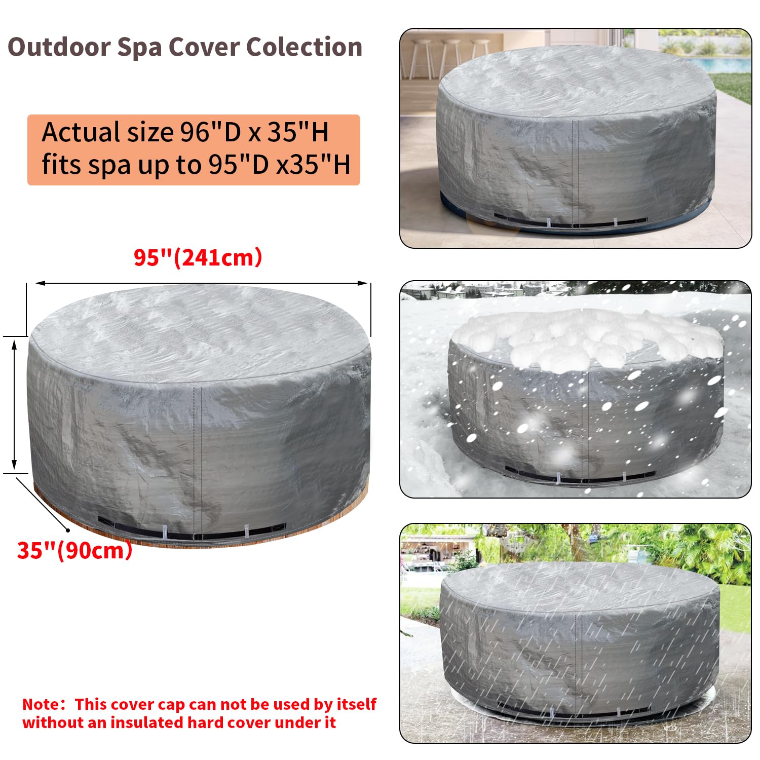 Round Hot Tub Cover Outdoor Waterproof Spa Cover Cap(83''x 20'') 600D Heavy Duty Polyester Hot Tub Cover Protector(Brown)