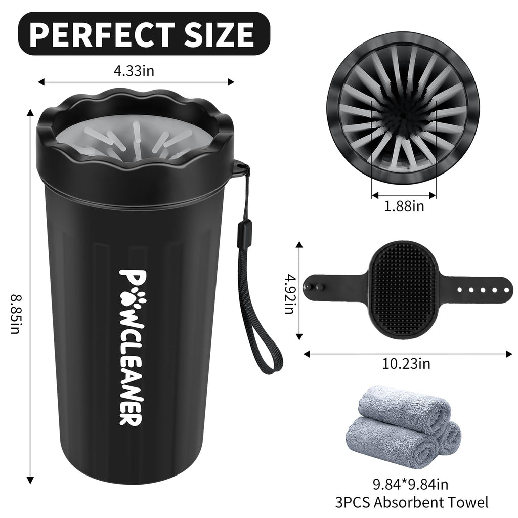 Professional 7 in 1 Dog Paw Cleaner for Dogs & Cats - Includes 1 Portable Paw Washer, 1 Bath Brush, 2 Dog Toothbrushes and 3 Absorbent Towels Note: Fits Paws up to 2 Inches Wide (Small, Black)