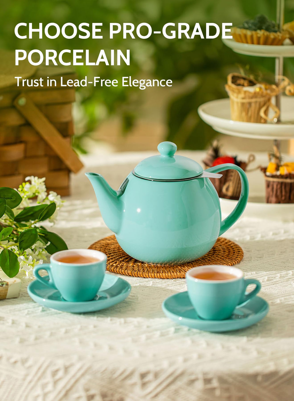 Sweese Porcelain Teapot 27 oz with Infuser for Loose Leaf Tea, Bluish Grey