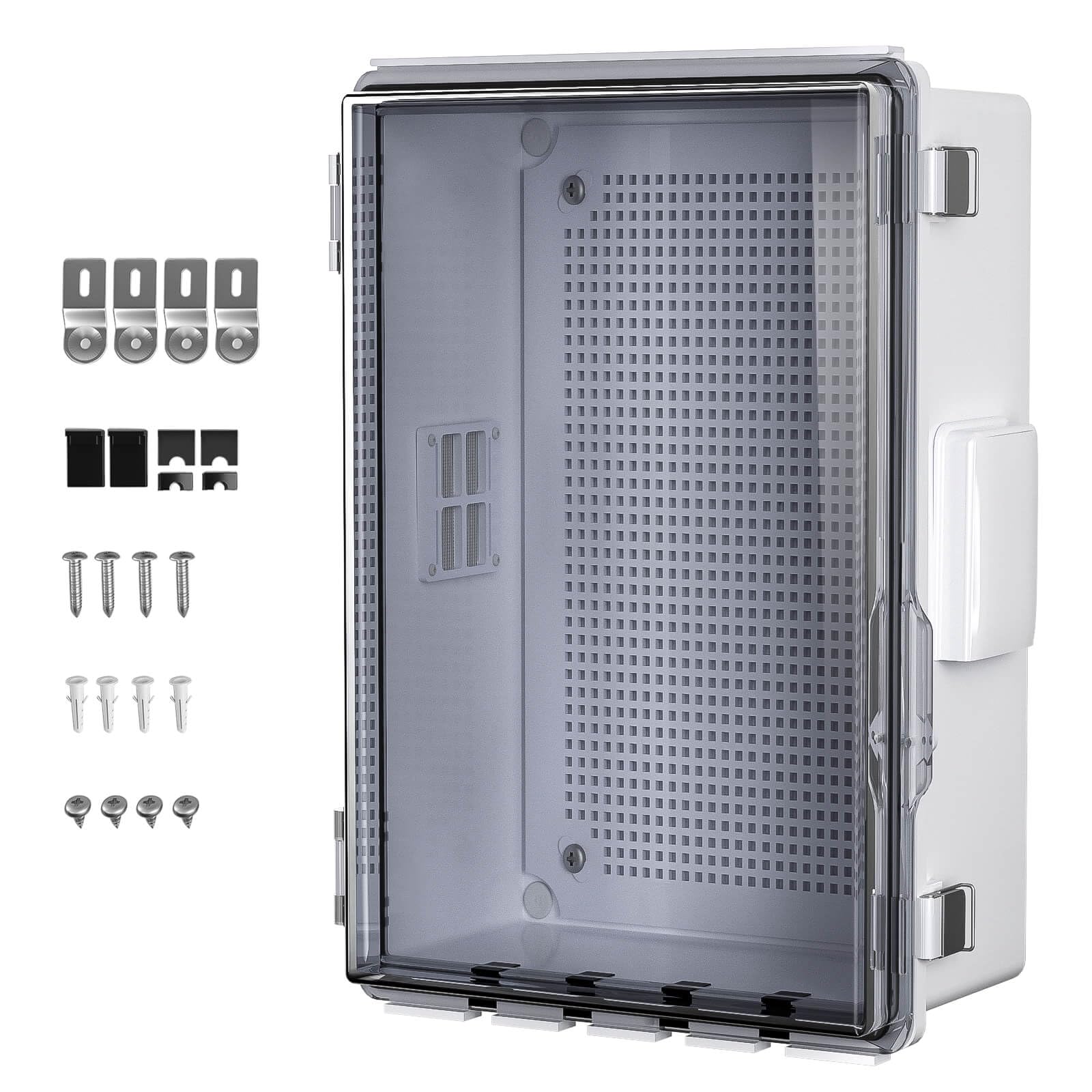 ABS Electrical Junction Box, Ventilated Design, Cable Grommets, IP65 Waterproof Enclosure, Indoor/Outdoor Use with Mounting Panel. (Clear Cover, 8.7"x6.7"x4.3")