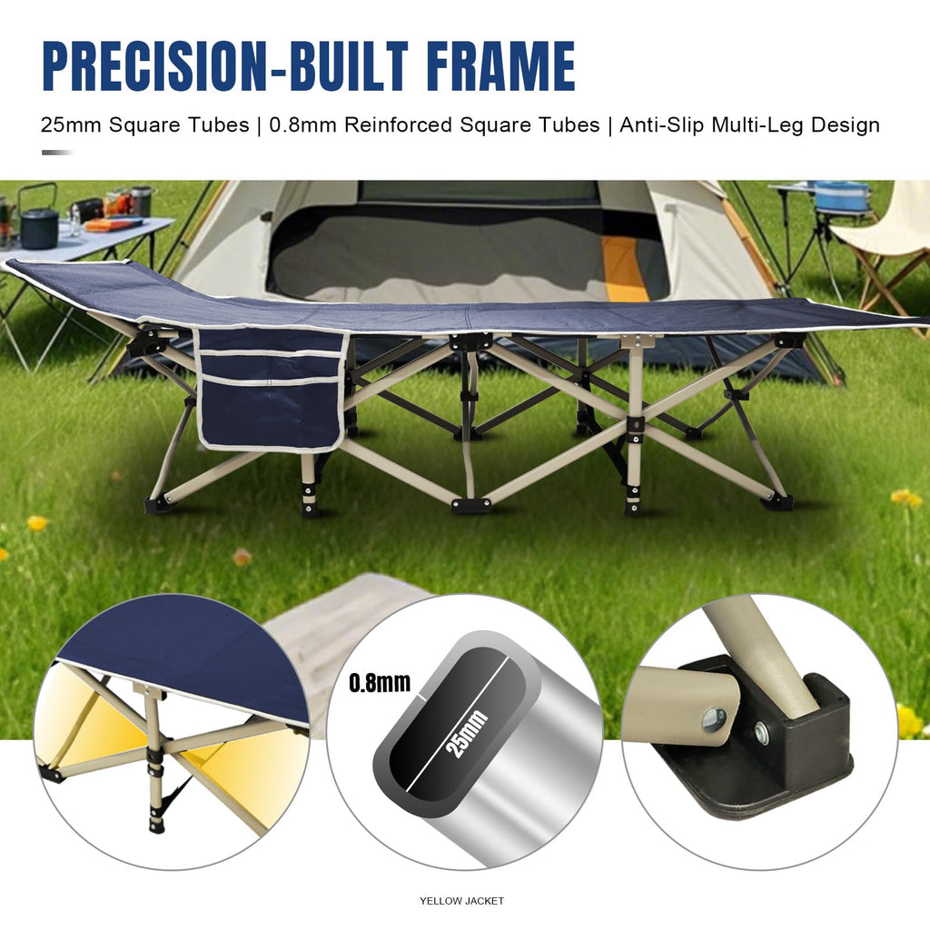 YELLOW JACKET Camping Cot with Mattress for Adults, Folding Sleeping Cot 600lbs Max Load, Portable Camping Cot with Carry Bag, 28" Wide Cot for Camping, Home,Office,Travel (Black)