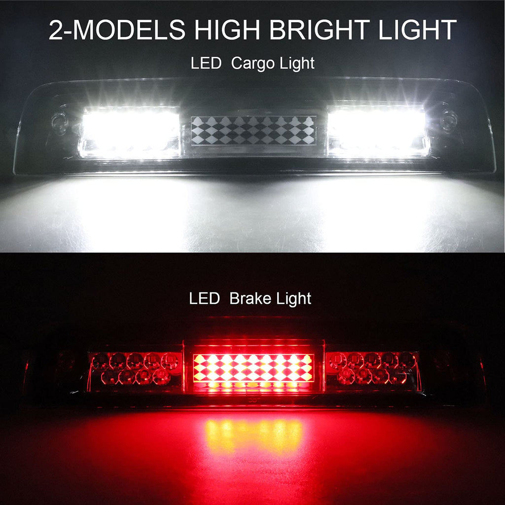 Tresound For 1994-2001 Dodge Ram 1500/2500/ 3500 Third 3rd LED Brake Light Cargo Lamp High Mount Brake Light Replacement (Black+ Smoke Lens)