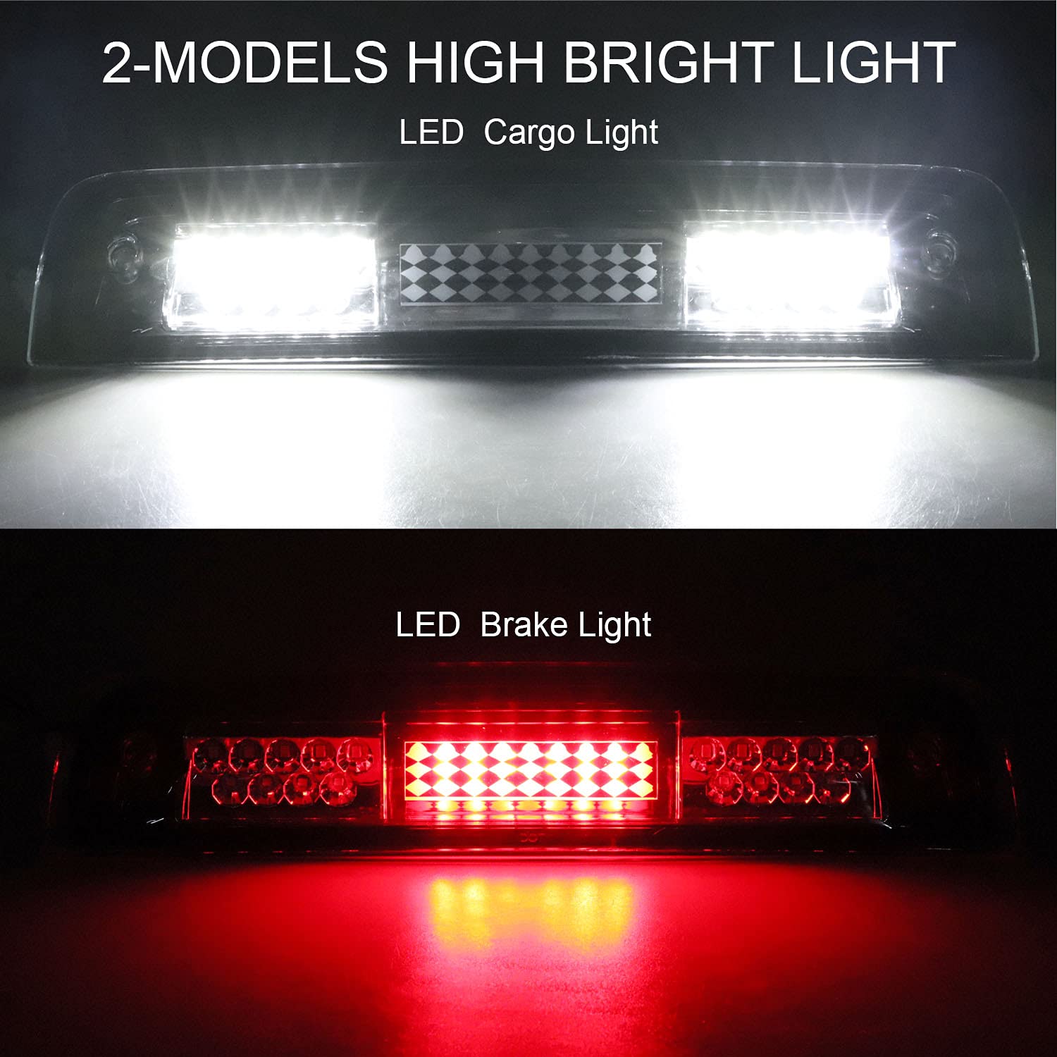 Tresound For 1994-2001 Dodge Ram 1500/2500/ 3500 Third 3rd LED Brake Light Cargo Lamp High Mount Brake Light Replacement (Black+ Smoke Lens)
