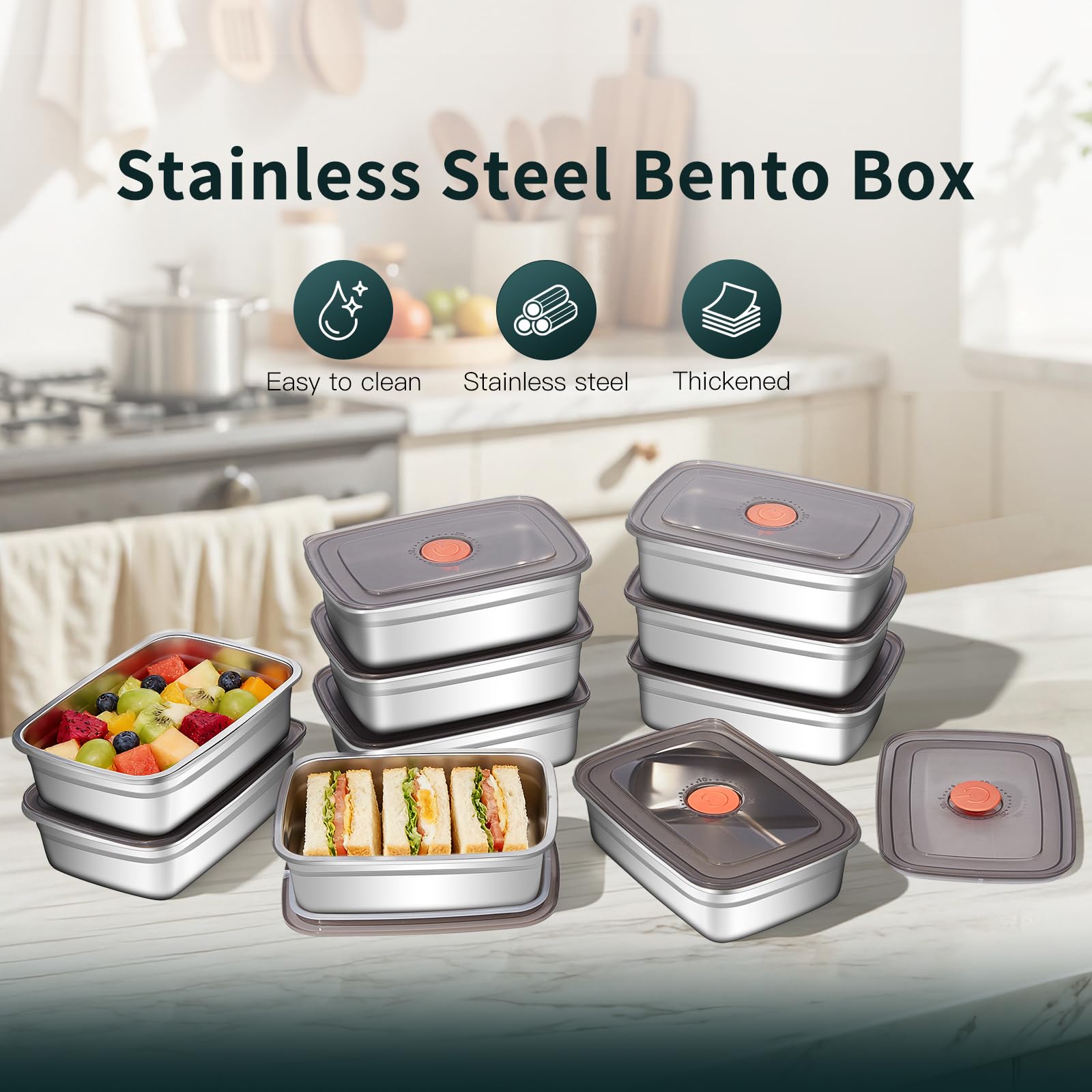 GIUOIDUO 10 Pack Stainless Steel Food Storage Containers with Leak-Proof Lids, 37oz Reusable Metal Meal Prep Lunch Boxes, Stackable, Dishwasher Safe for Snacks, Fruits & On-the-Go Meals, BPA-Free