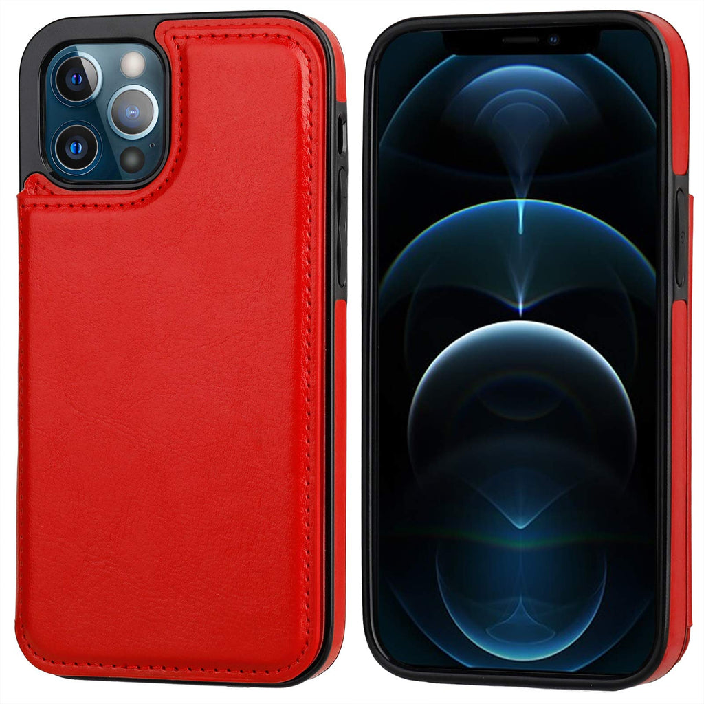 ONETOP Compatible with iPhone 12 Compatible with iPhone 12 Pro Wallet Case with Card Holder, PU Leather Kickstand Card Slots Case, Double Magnetic Clasp Durable Shockproof Cover 6.1 Inch(Black)