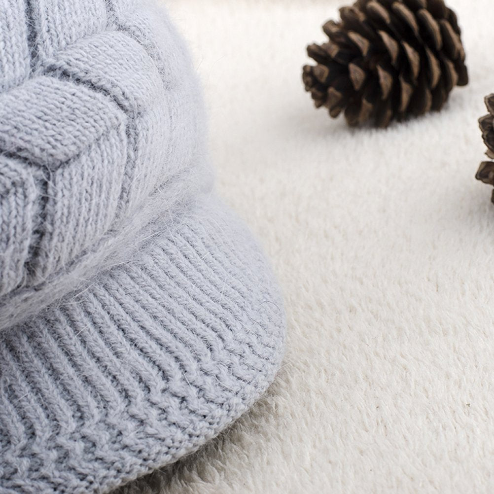 Women Winter Warm Knit Hat Wool Snow Ski Caps with Visor